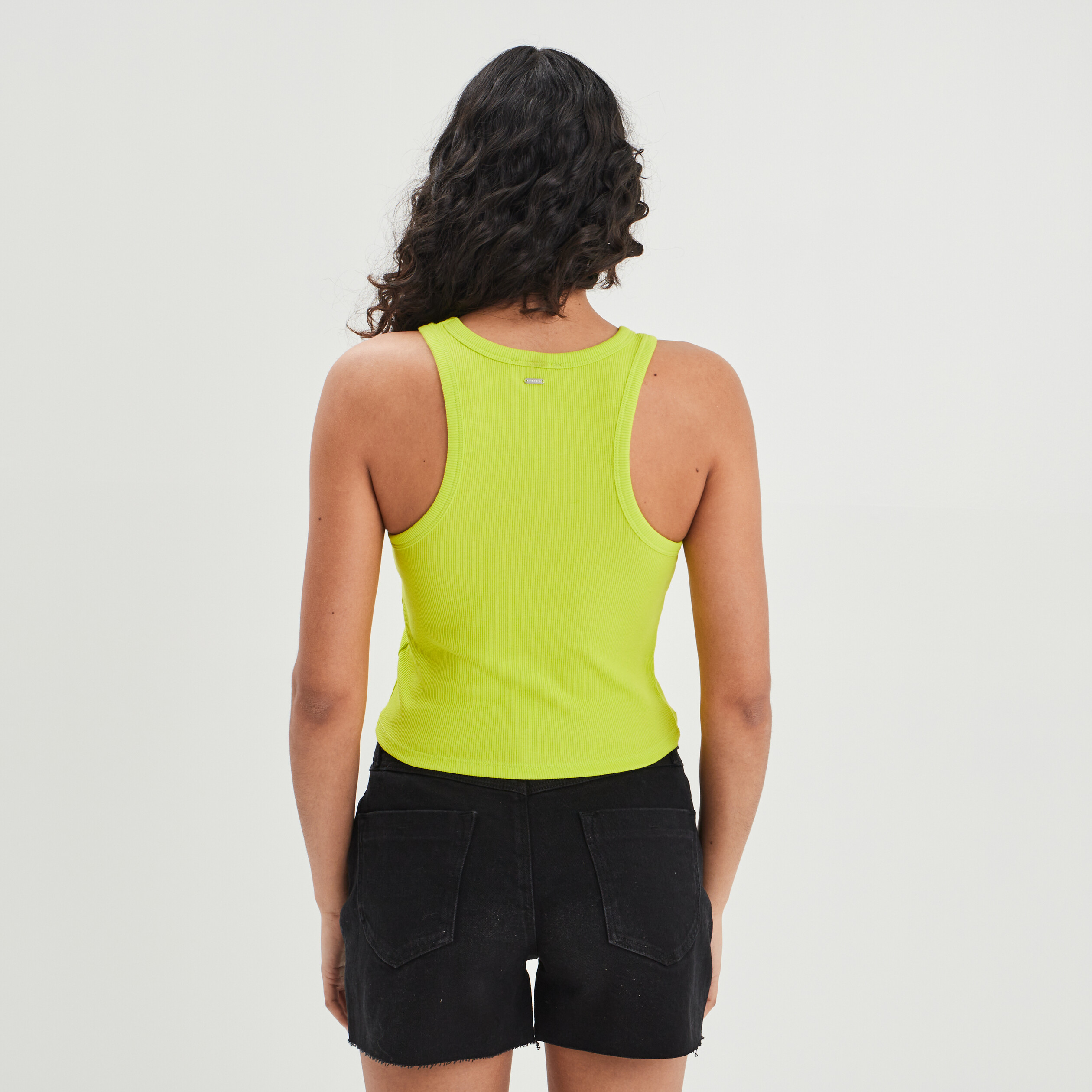 Débardeur côtelé encolure américaine jaune fluo femme | La Halle