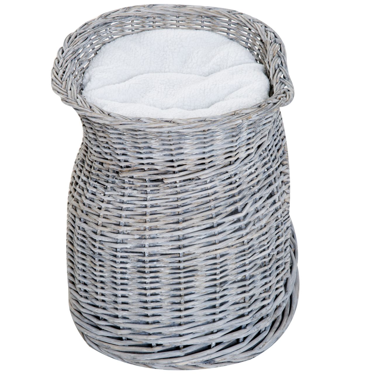 PawHut zweistöckiges Katzenhaus, Katzenbett Katzenhöhle, Katzenkorb mit 2 Kissen, Weidenkorb mit Liegedach, Grau, 56 x 37 x 40 cm