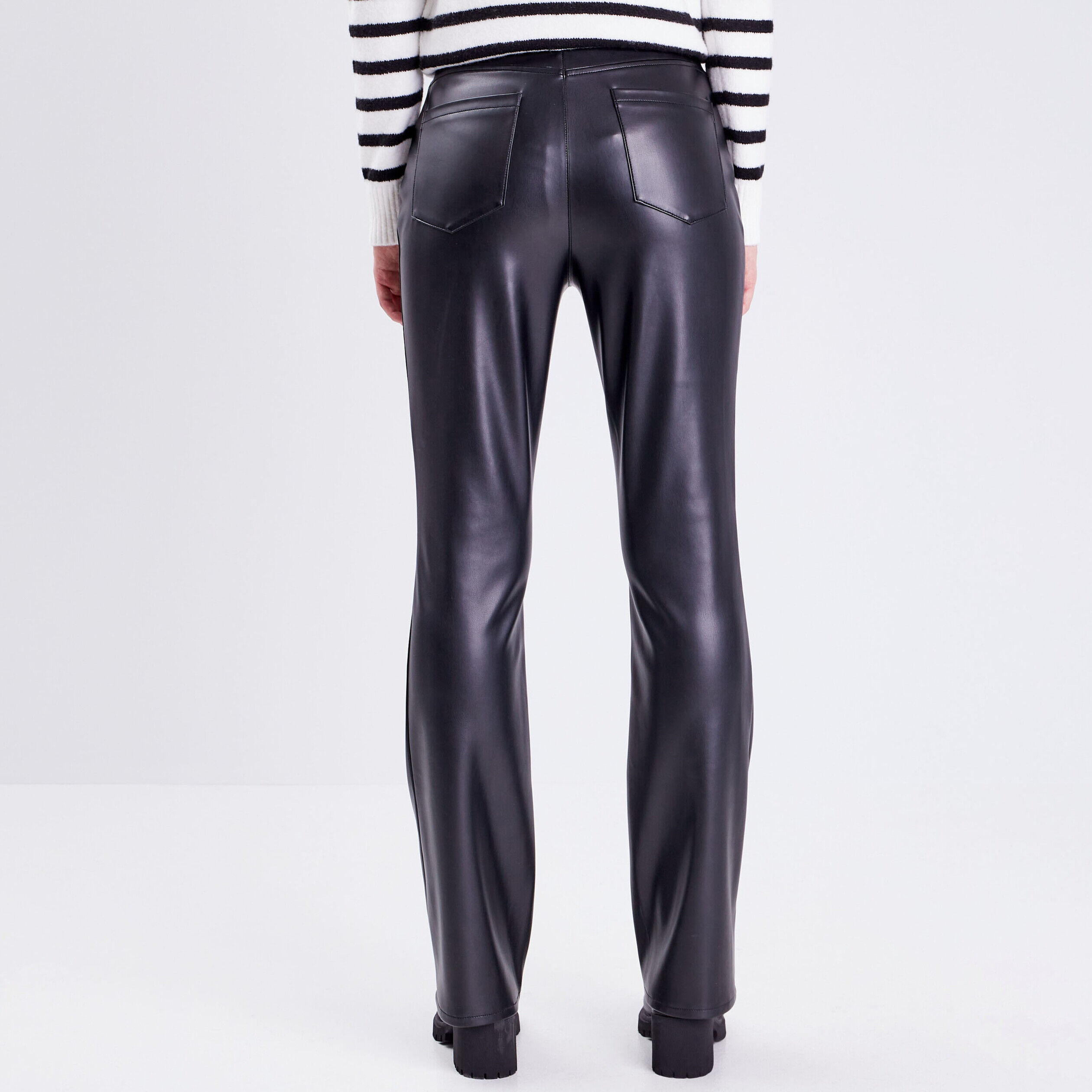 Pantalon flare simili cuir noir femme | Cache Cache
