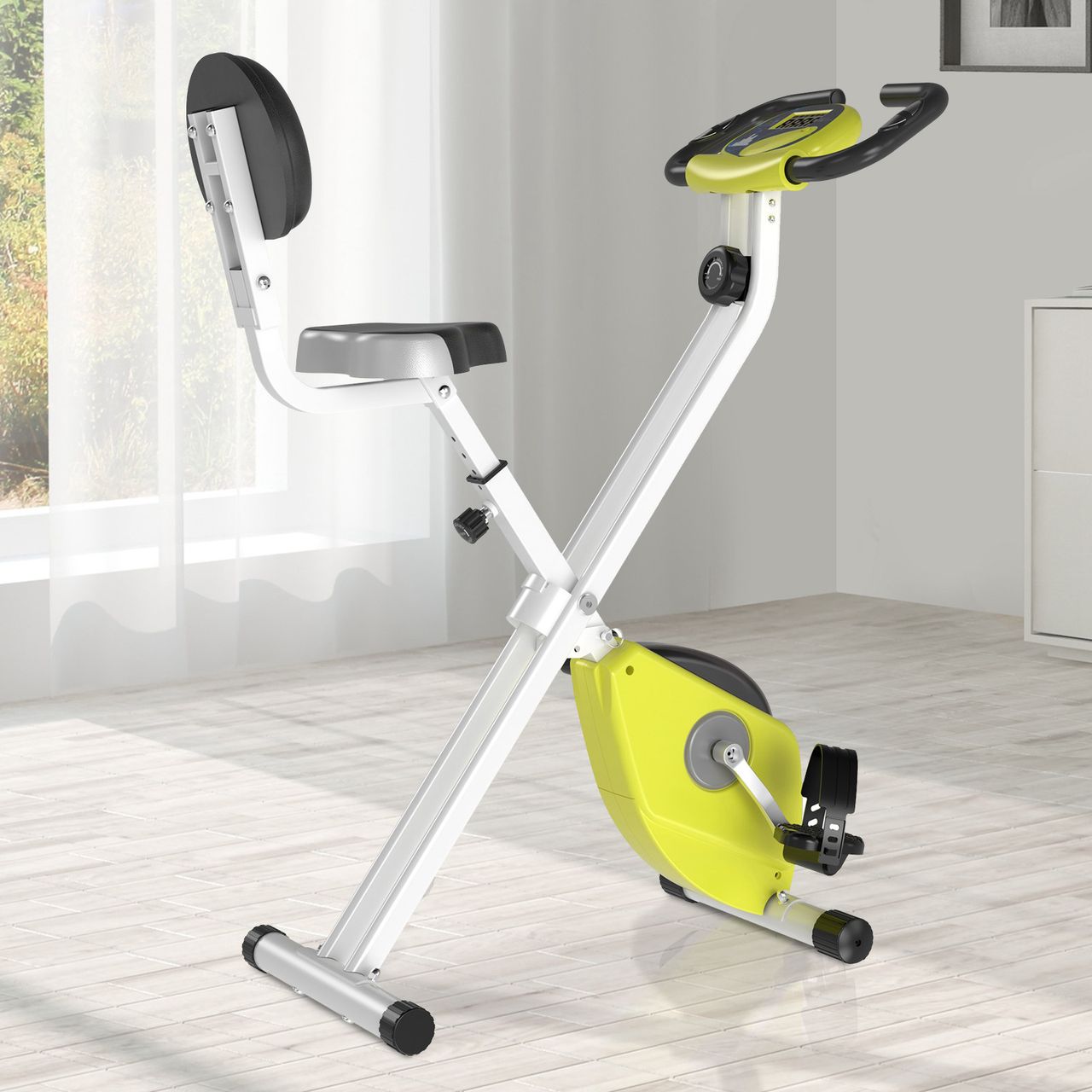 HOMCOM Heimtrainer Fahrradtrainer mit 8 stufig einstellbarem Magnetwiderstand Gelb Weiß 43 x 97 x 109 cm