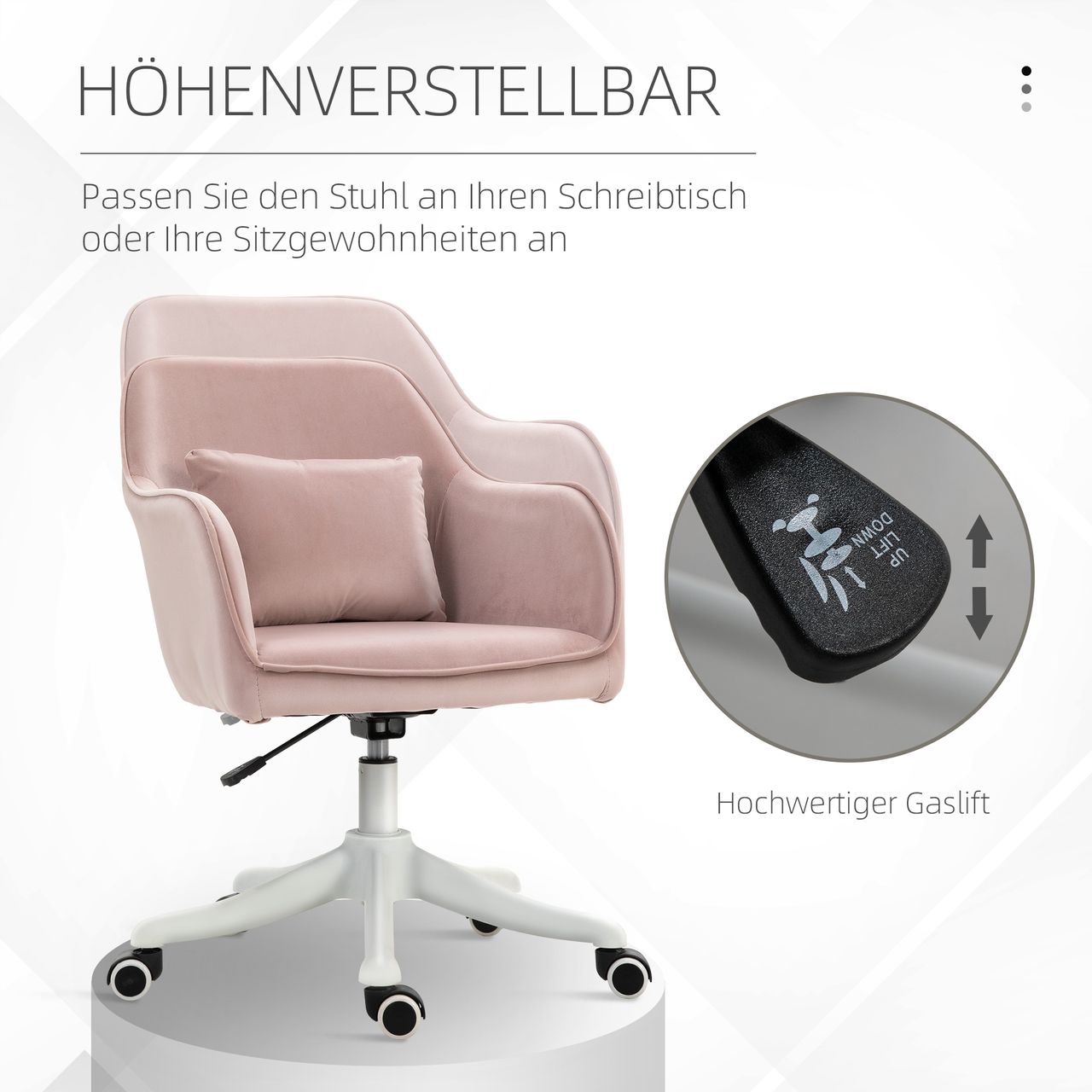 Vinsetto Massage Bürostuhl Drehstuhl mit Vibrationsfunktion Samt Rosa