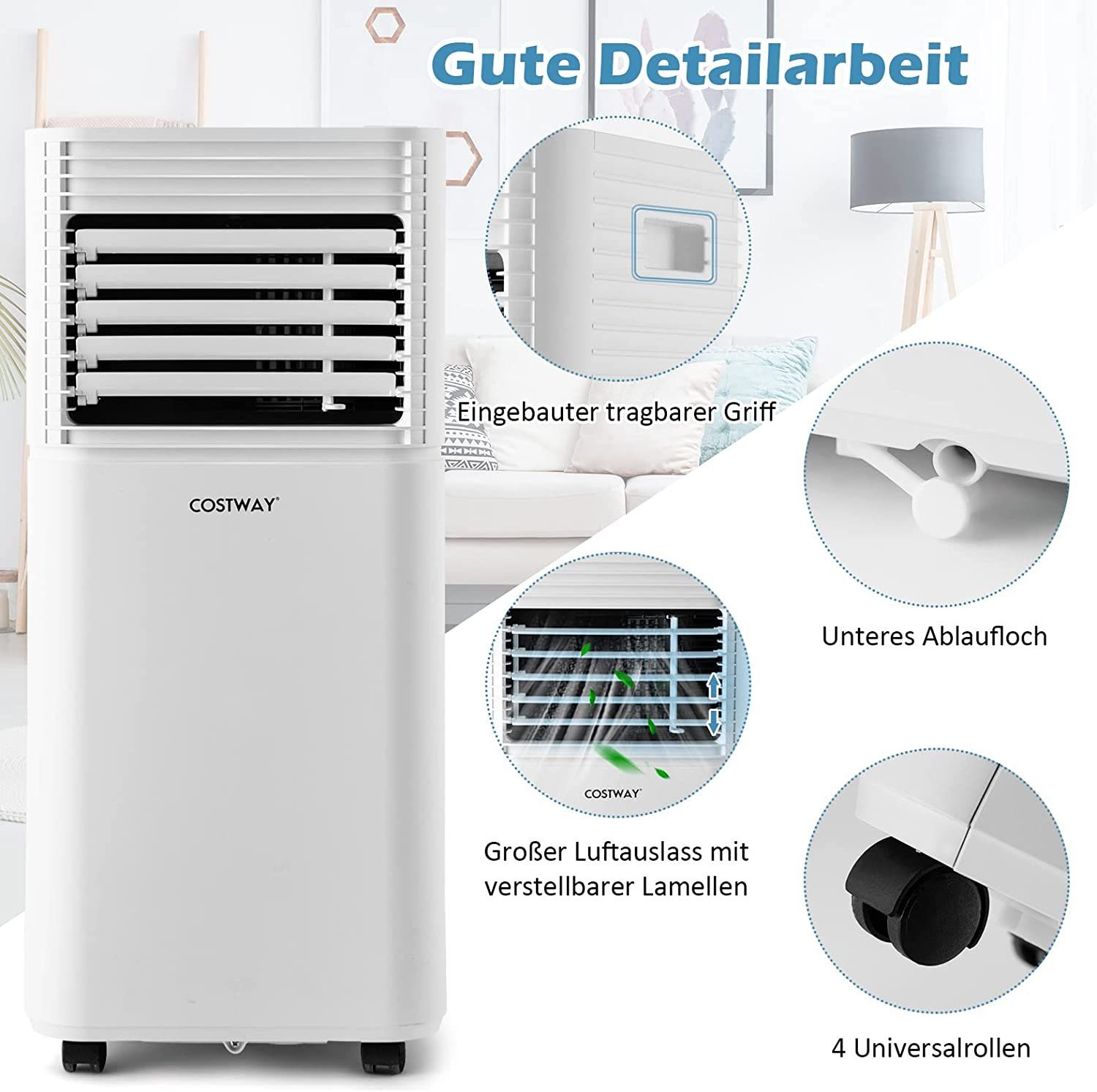 COSTWAY 3-in-1-Klimagerät, 7000BTU/2,1kW, 39m³, Fernbedienung, 16℃-32℃