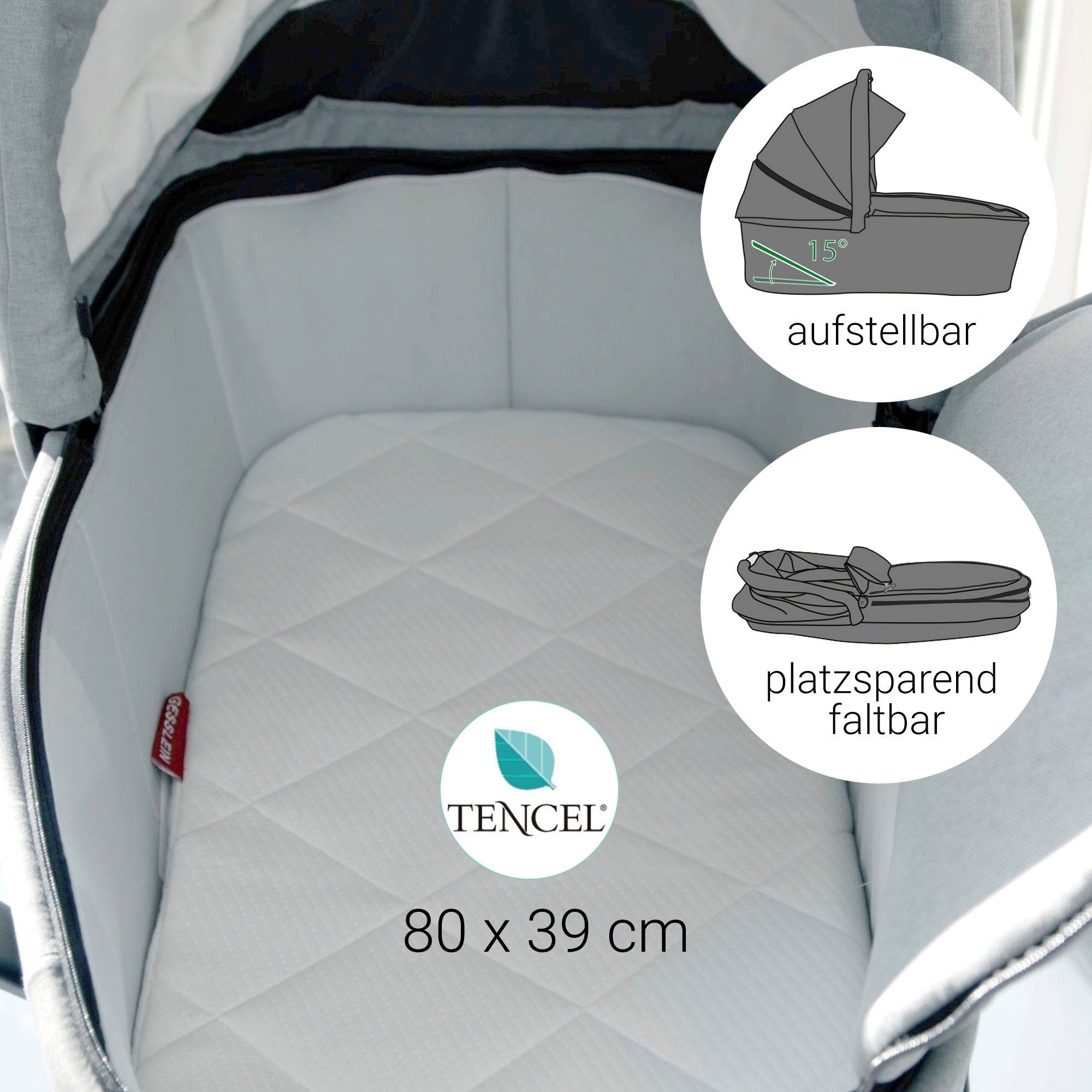 Gesslein Kombi-Kinderwagen FX4 Soft+ mit Aufsatz Style, moos/tabak, mit Babywanne C3 und Babyschalenadapter