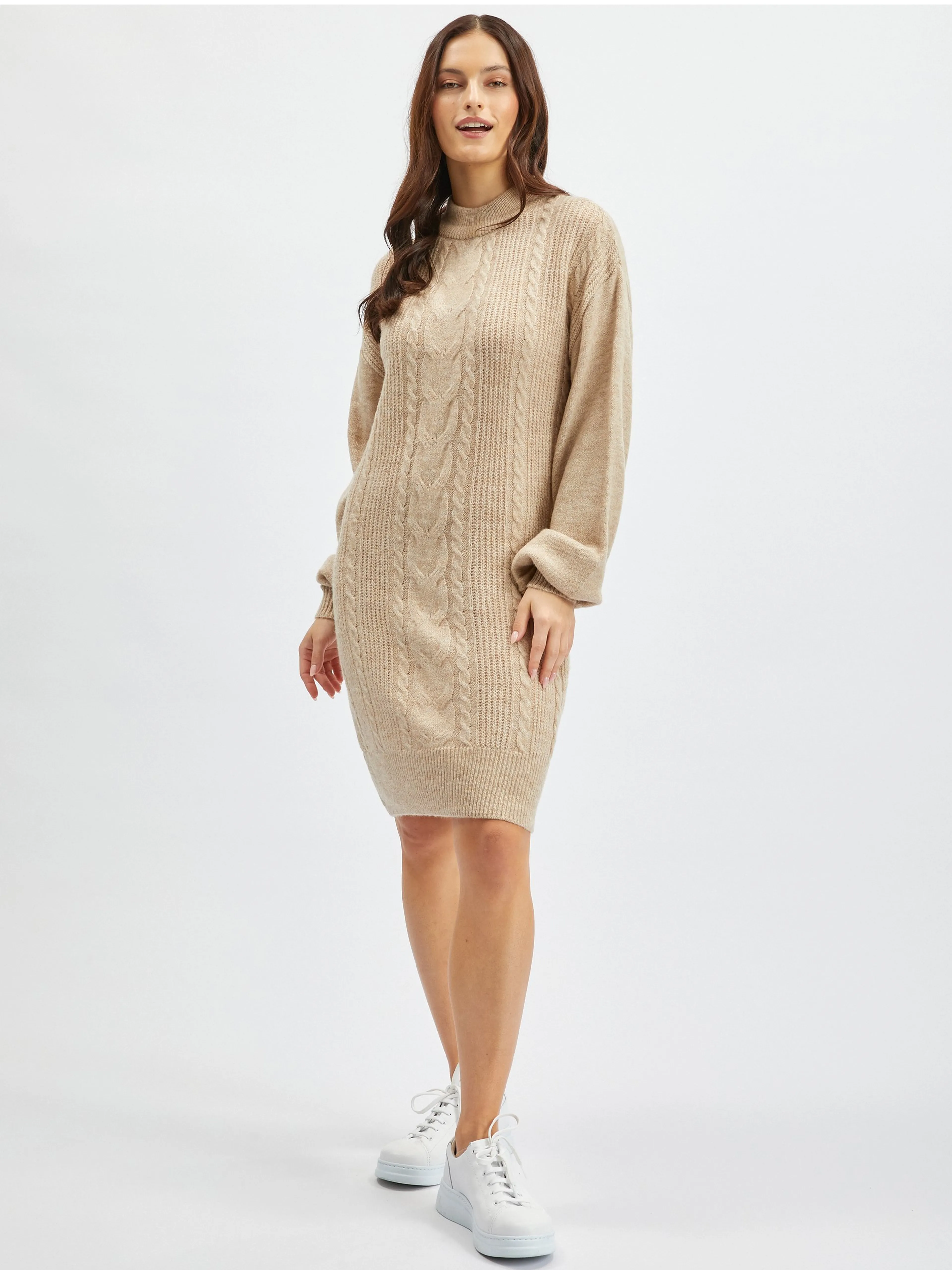 Beigefarbenes Damen-Pulloverkleid ORSAY