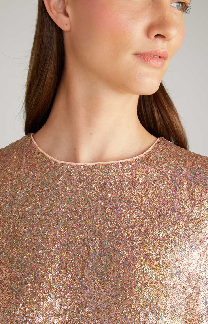 Pailletten-Blusenshirt in Kupfer/Gold