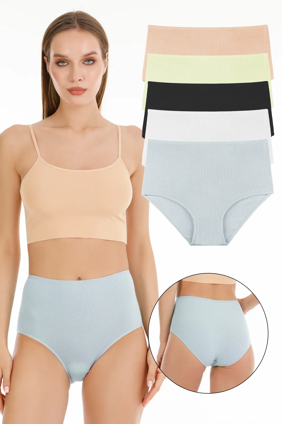 Sensu  5-teiliges geripptes Höschenset mit hoher Taille für Damen - KTS3095