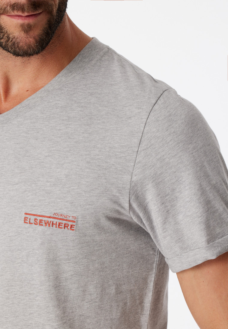 Shirt kurzarm Organic Cotton V-Ausschnitt grau-meliert - Mix+Relax