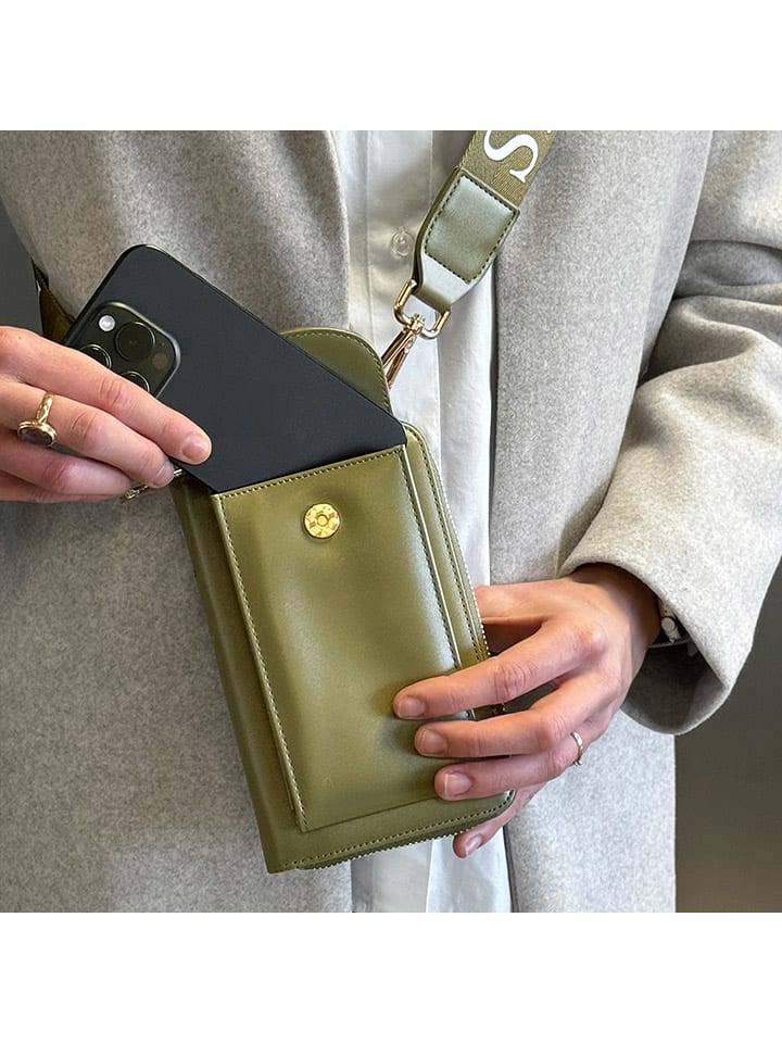 ATELIERS SAINT GERMAIN Leder-Handytasche in Khaki - (B)15 x (H)8 x (T)2 cm günstig kaufen onesize