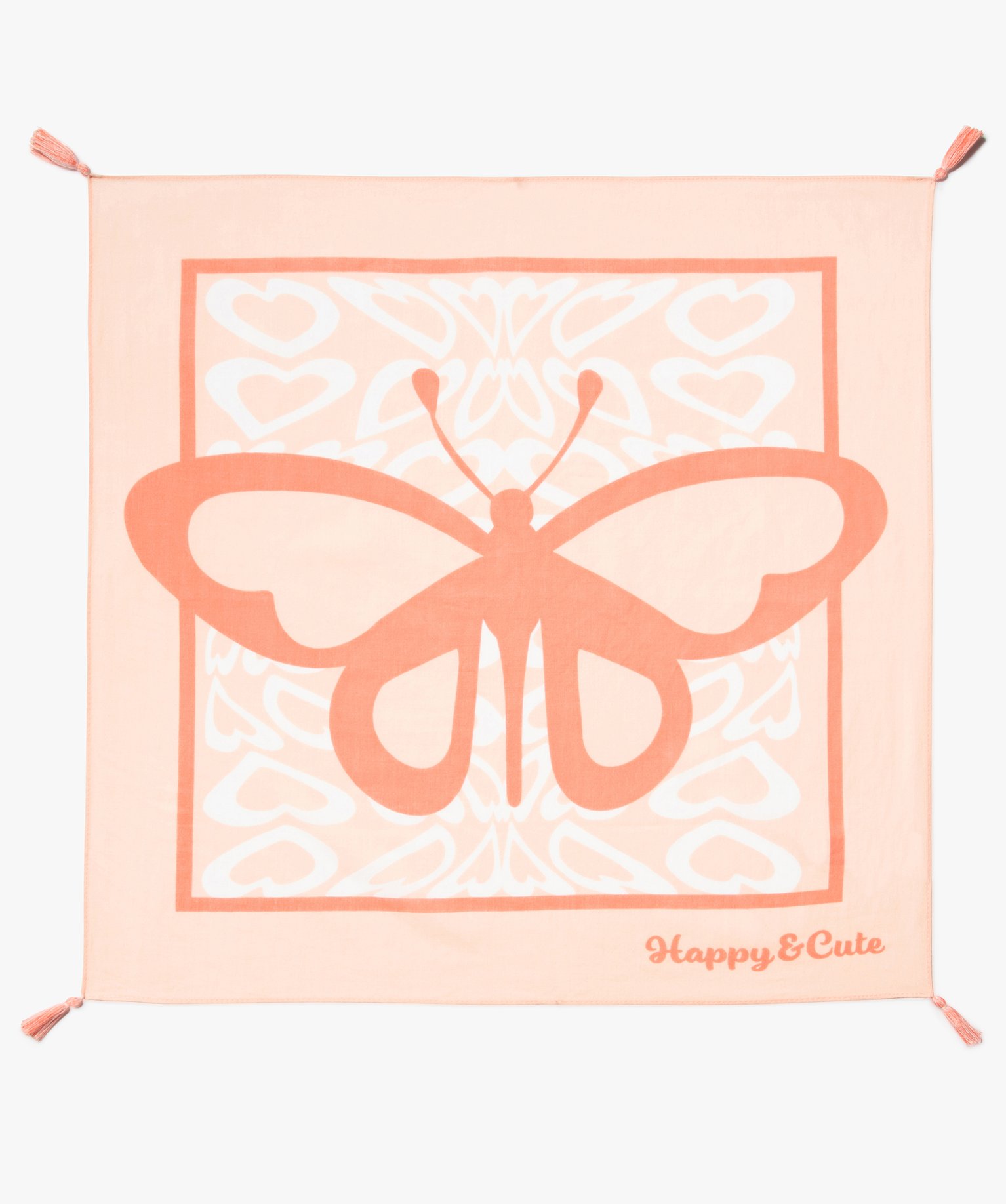 Foulard file à motif papillon et pompons rose | GEMO