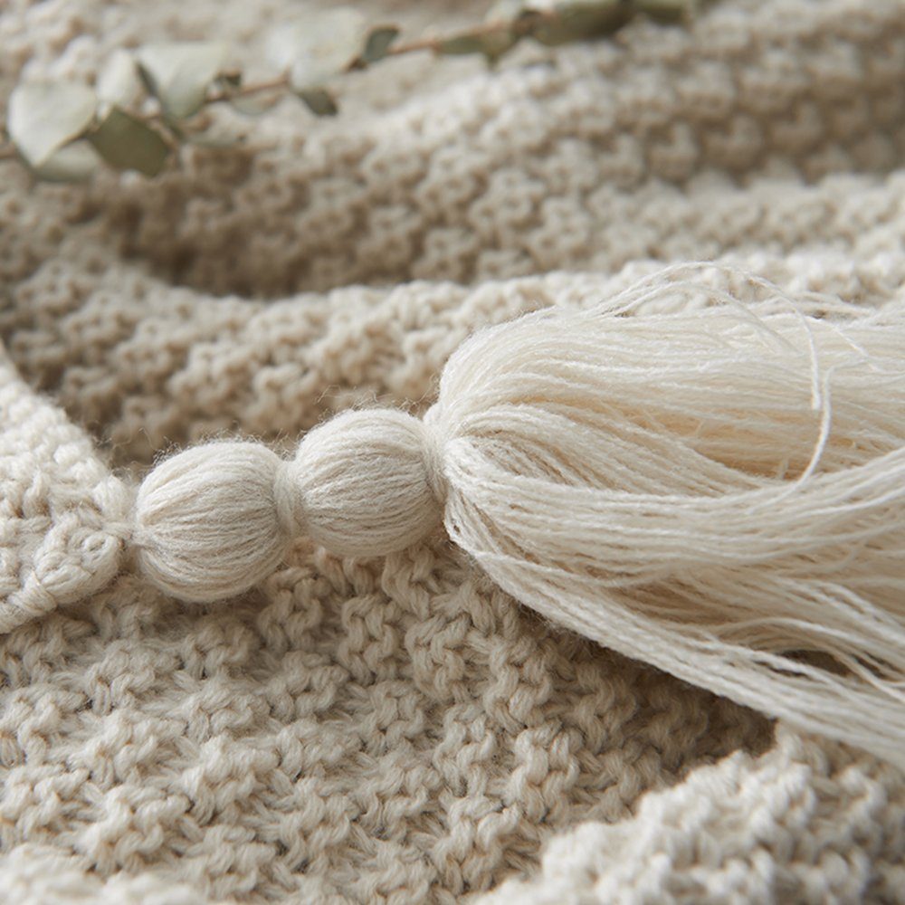 Wohndecke Kuscheldecke Gestrickte Strickdecke,Sofadecke,Tagesdecke, BTTO, Quasten,Weich,Warm,für Bett Sofa und Couch