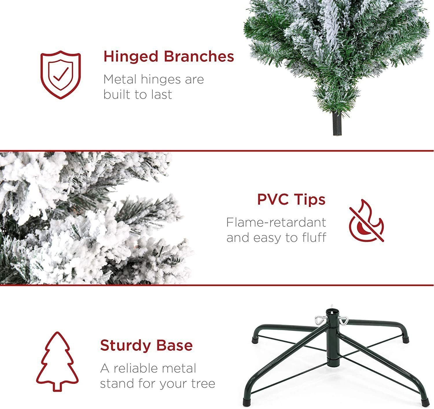 TAB Künstlicher Weihnachtsbaum Tannenbaum Weihnachten mit PVC+PE Schnee Nadeln und LED-Lichter, Nordmanntanne mit 1200 Spitzen und 360 LED Lichtern, mit Schnee