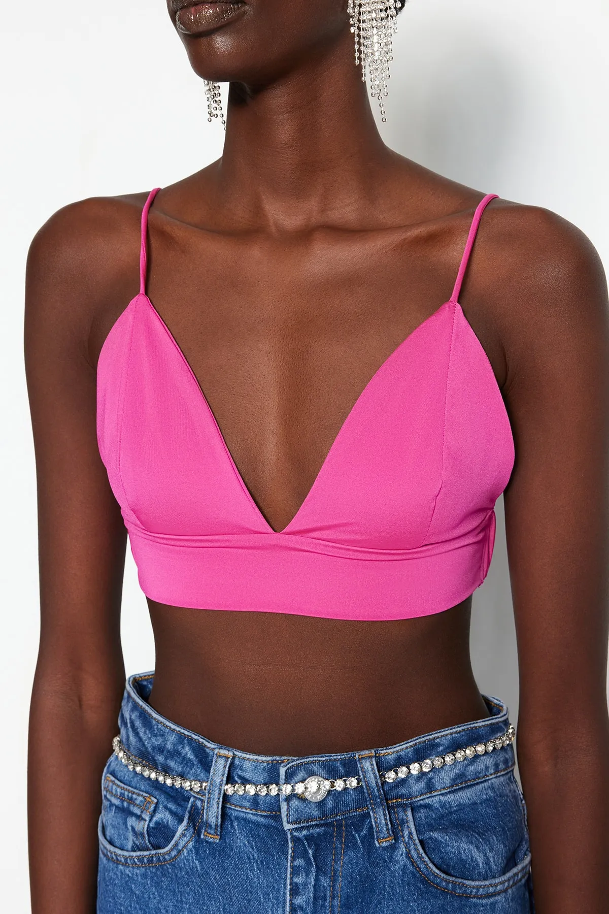 Trendyol Collection  Hellrosa, bauchfreies, gefüttertes Strick-Bustier TPRSS22BS00005