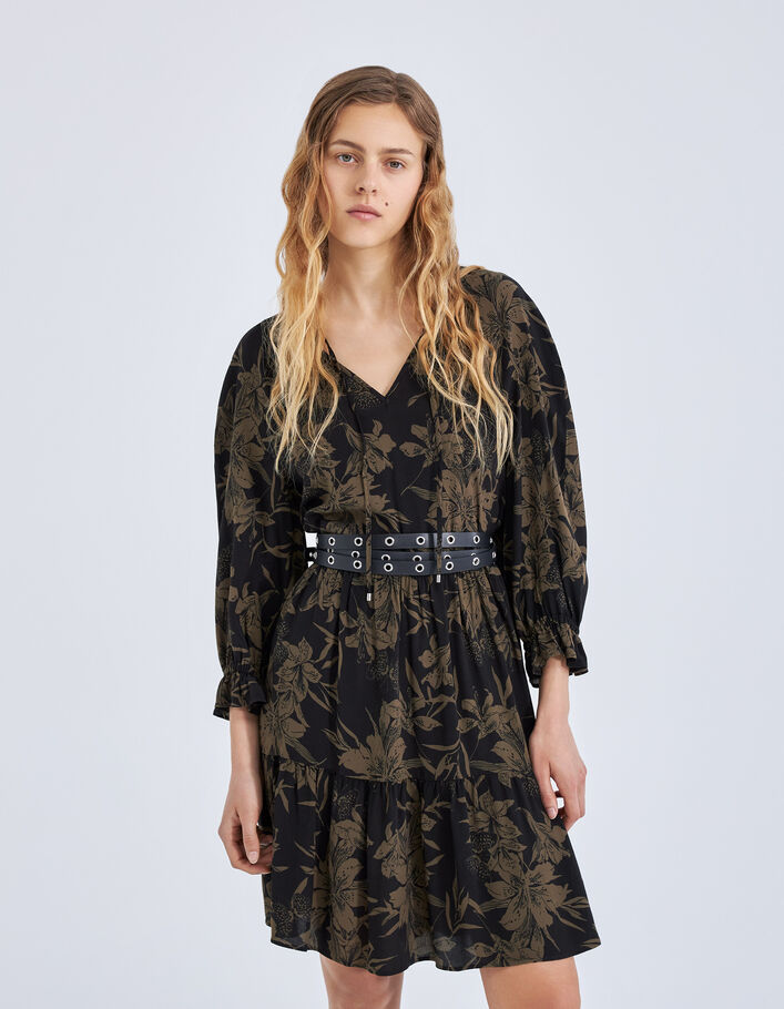 Robe noire imprimé fleurs de lys Femme