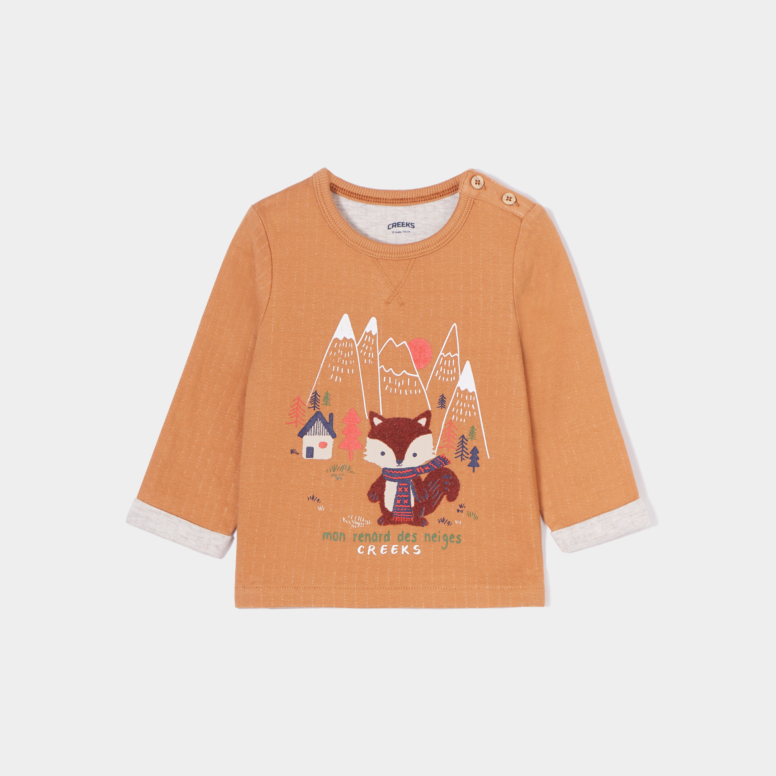 T-shirt manches longues boutonné Creeks marron cognac bébé garçon | La Halle