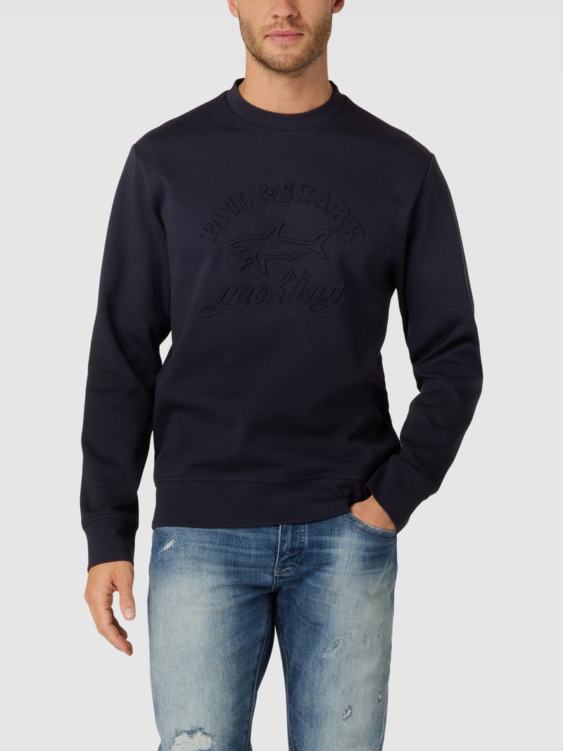 Sweatshirt mit Label-Motiv in marineblau