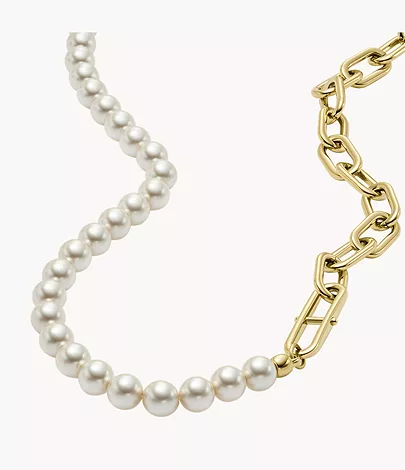 Fossil Kette Heritage Pearl D-Link Edelstahl goldfarben