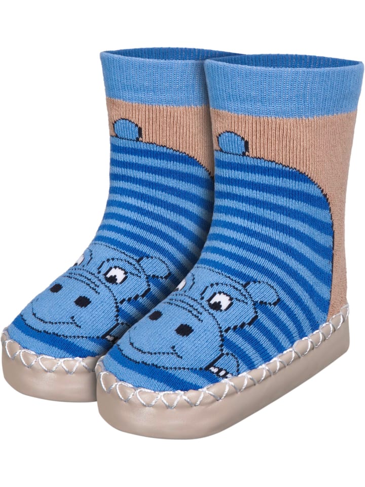 Playshoes Hüttenschuh Nilpferd in Blau günstig kaufen