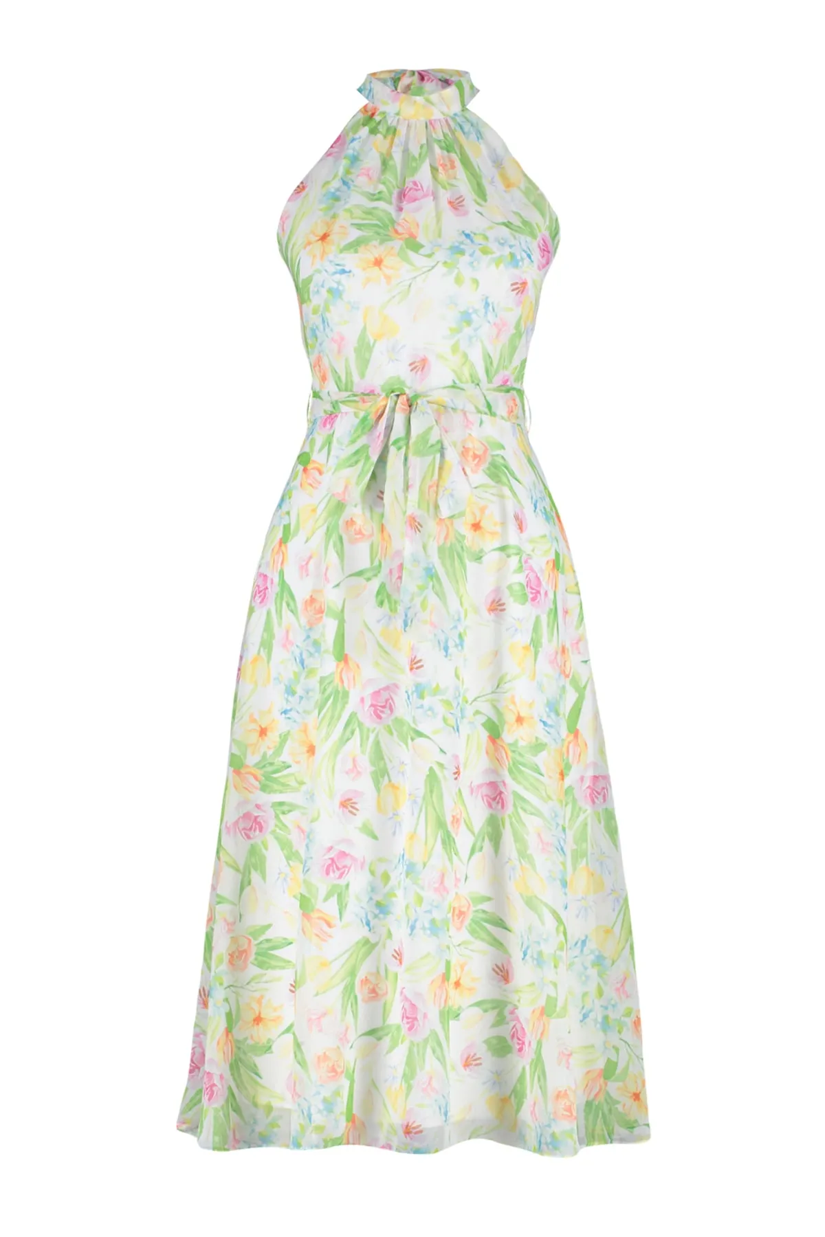 Trendyol Collection  Ecrufarbenes, gewebtes A-Linien-Midikleid mit Gürtel und gefüttertem Blumenmuster TWOSS20EL2536