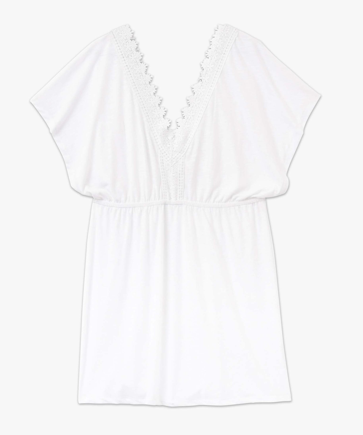 Robe de plage femme avec col en dentelle blanc | GEMO
