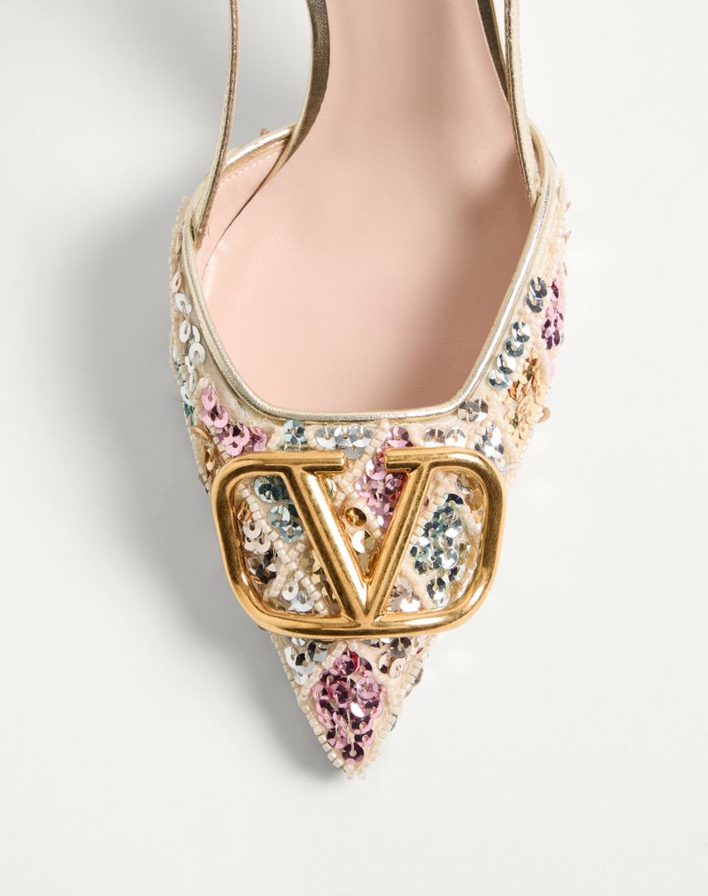Sapato de salto VLogo Signature Slingback com bordado de losangos 80mm