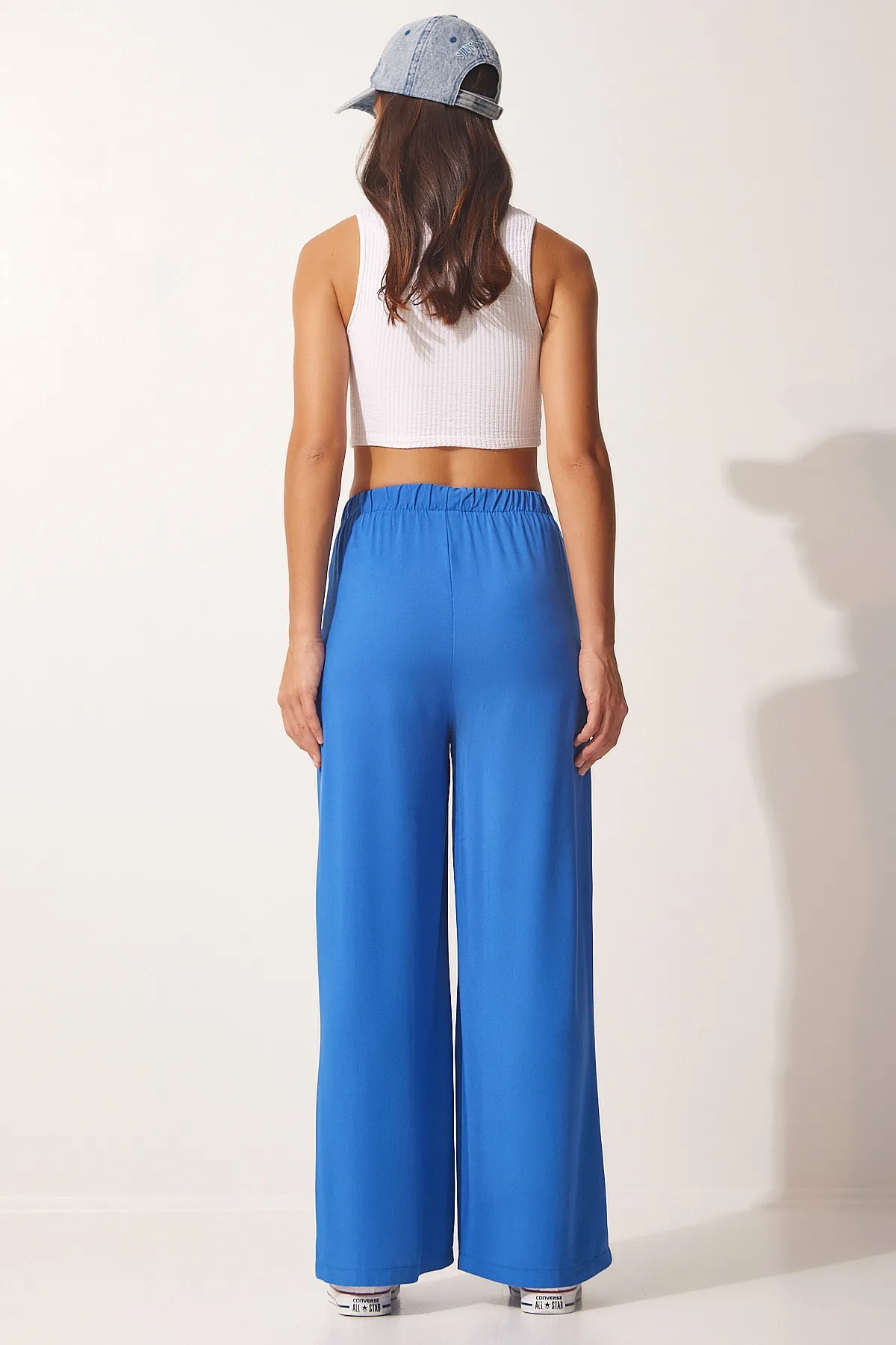 Happiness İstanbul  Blaue Damen-Palazzohose aus Baumwollviskose BV00076