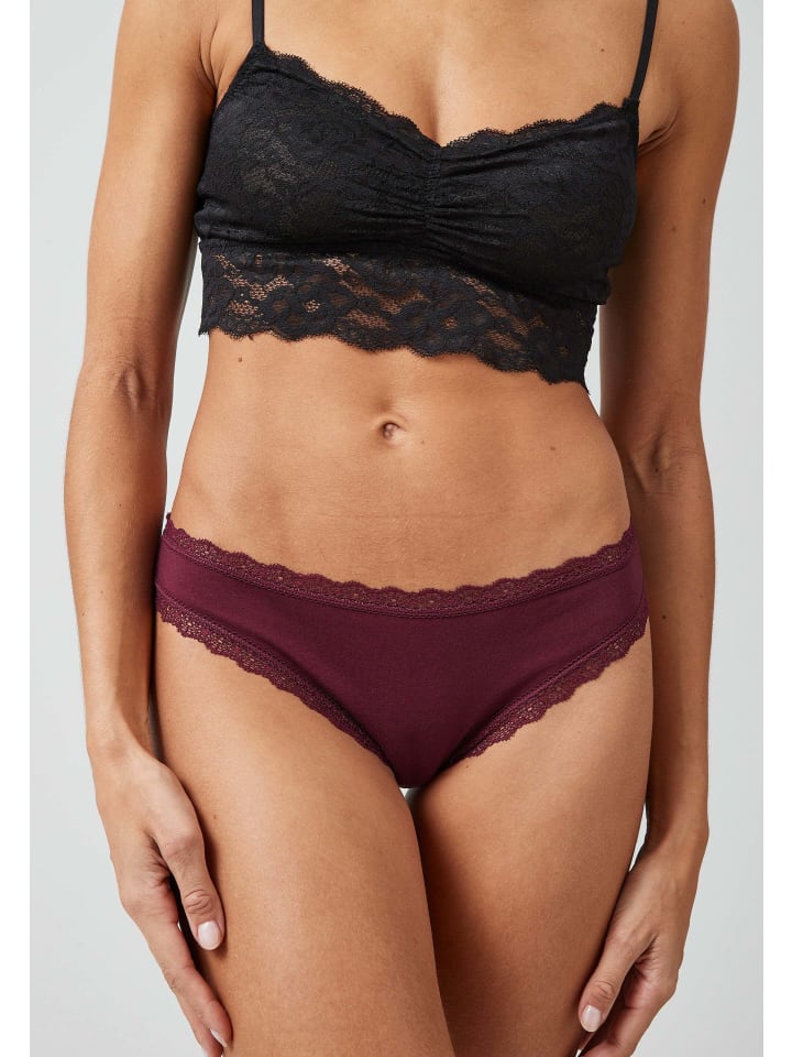 SNOCKS Tangas mit Spitze aus Bio-Baumwolle 3 Stück in Mix (Mauve/Weinrot/Schwarz) günstig kaufen
