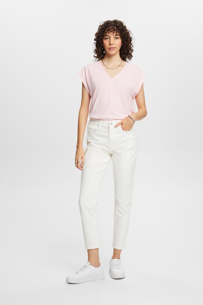 V-Neck Shirt mit Kontrastnähten, 100 % Baumwolle