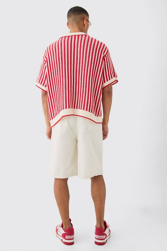 Kastiges Oversize Poloshirt mit Streifen