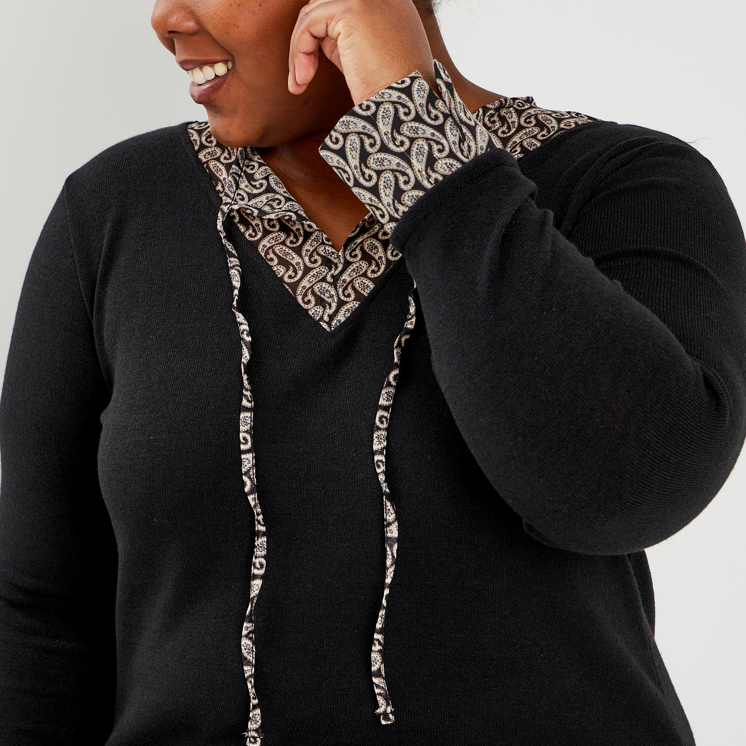 Pull effet 2-en-1 noir femme grande taille | La Halle