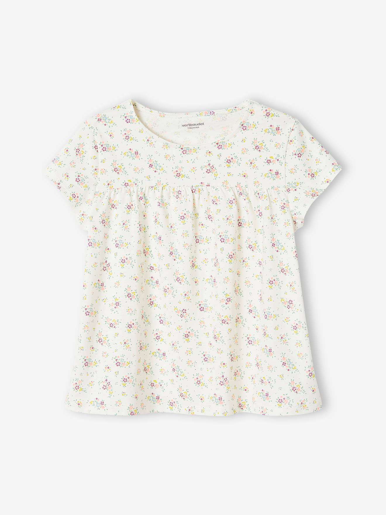 T-shirt blouse à fleurs fille écru
