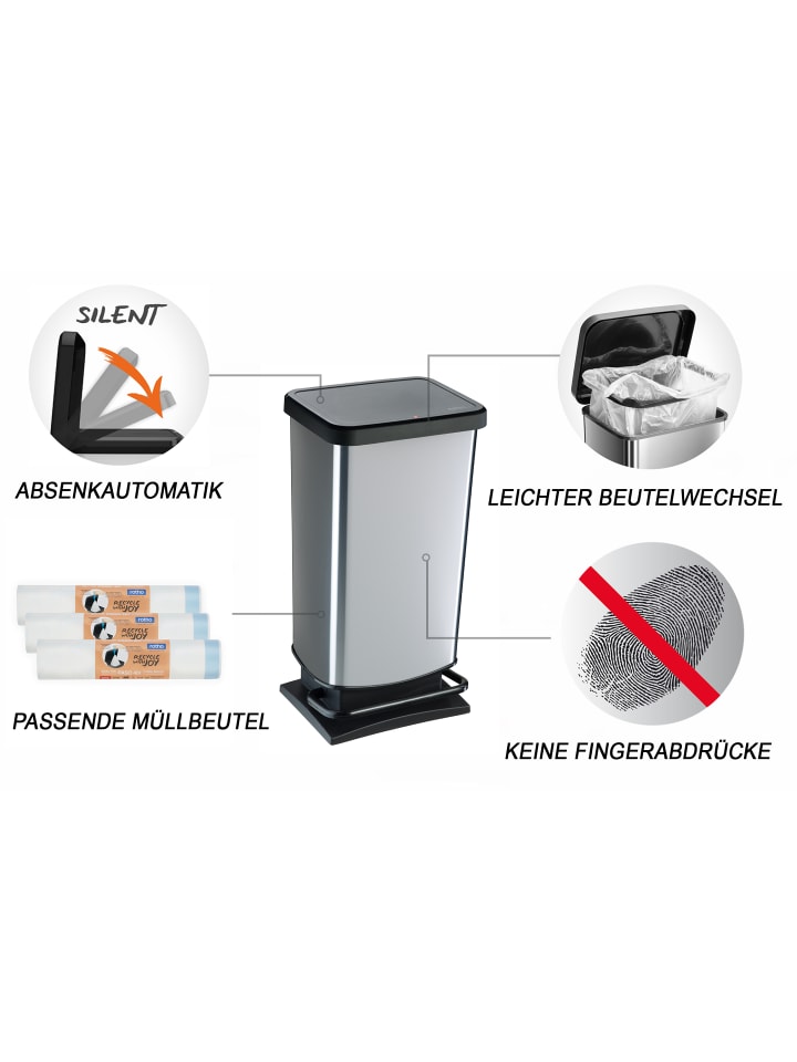 Rotho Paso Mülleimer 40l mit Pedal und Deckel in Silber metallic günstig kaufen onesize