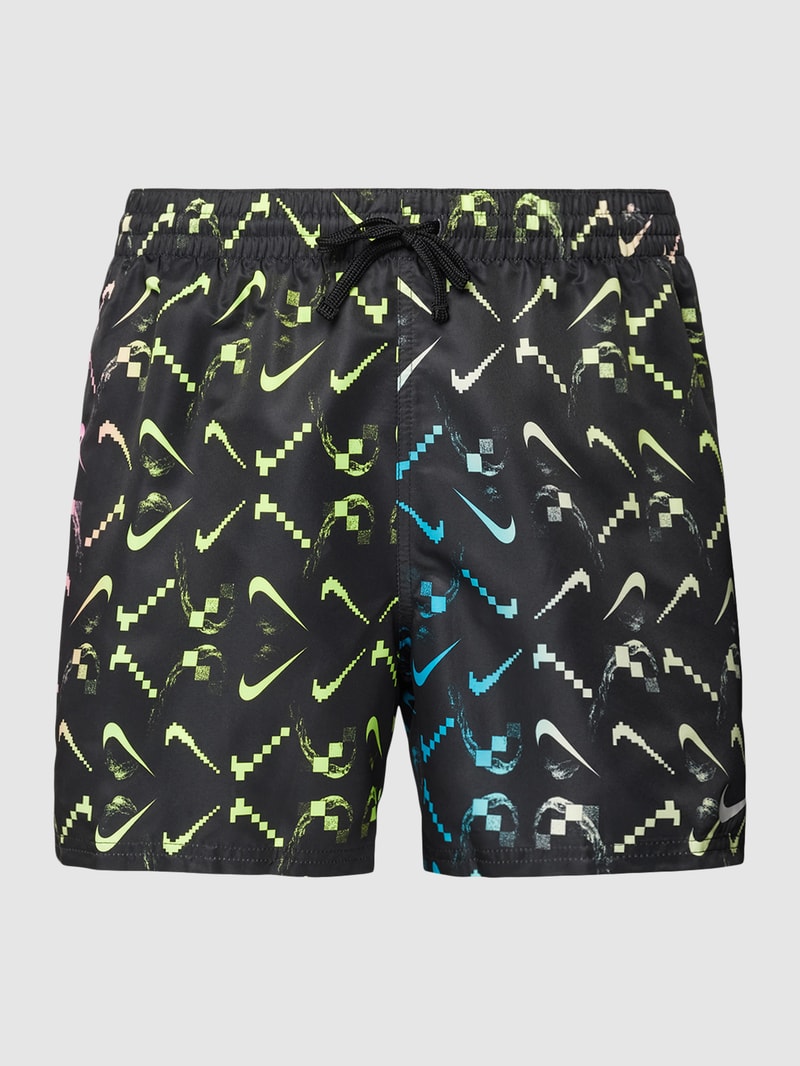Badehose mit Allover-Muster Modell 'DIGI SWOOSH' in schwarz
