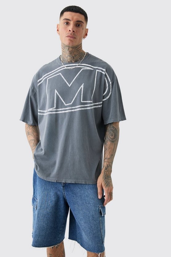 Tall zerrissenes Oversize T-Shirt mit Logo-Print