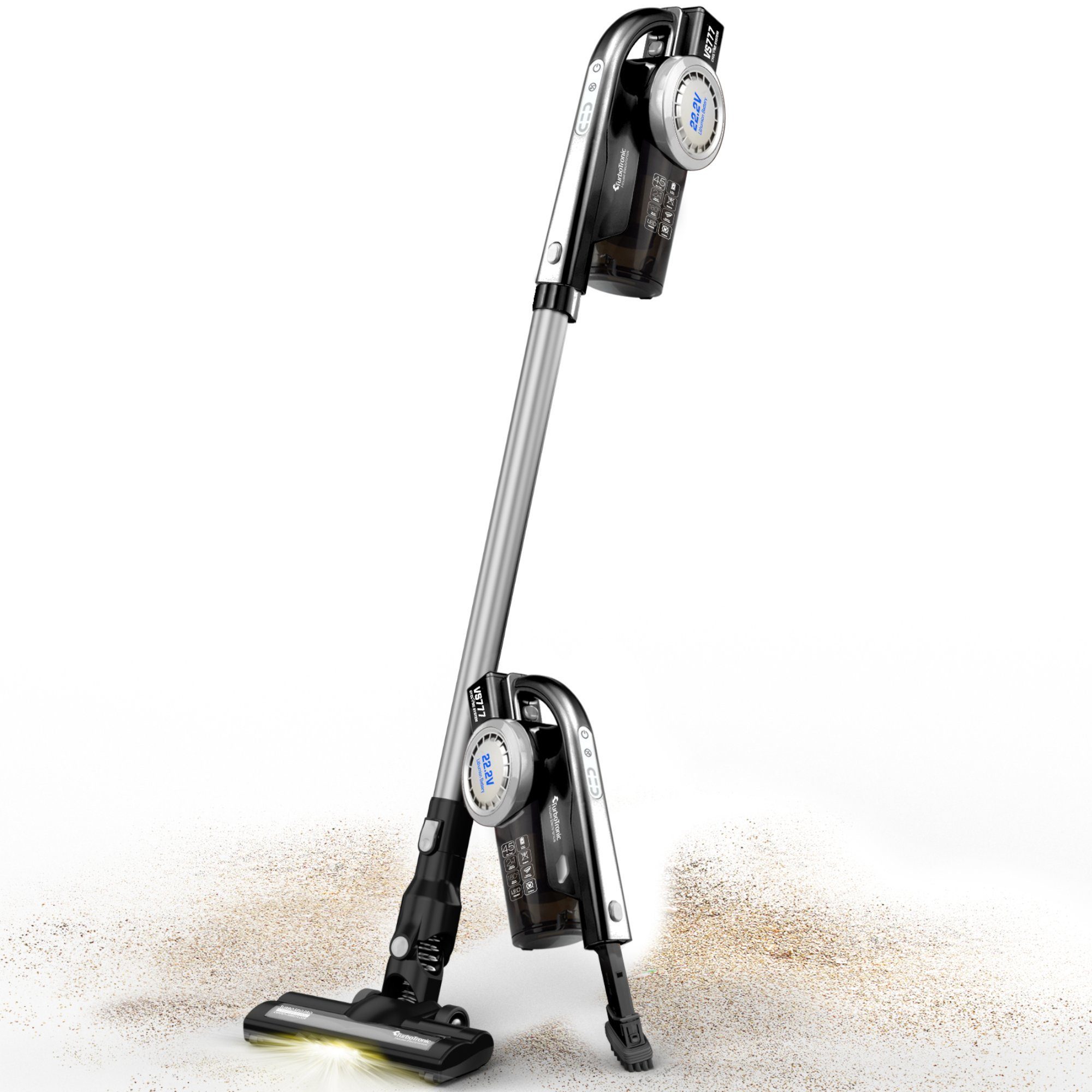 TurboTronic by Z-Line Akku-Hand-und Stielstaubsauger 8 kpa, 45 Min. Laufzeit, ultra-Leichtgewicht Boden Staubsauger, 120 W, beutellos, kabelloser Handsauger mit Wandhalterung