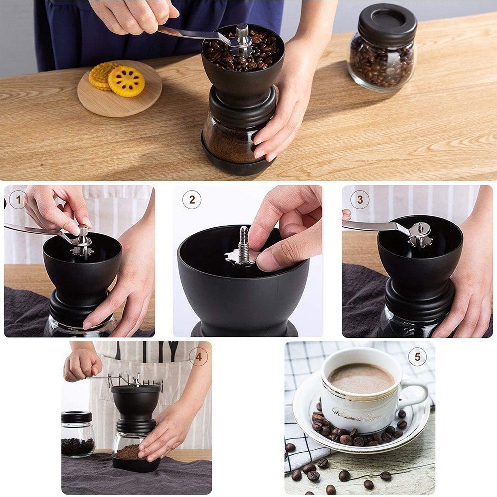 Zimtky Kaffeemühle Kaffeemühle manuell, mit 2 Gläsern Edelstahlgriffe, kaffeemühlen