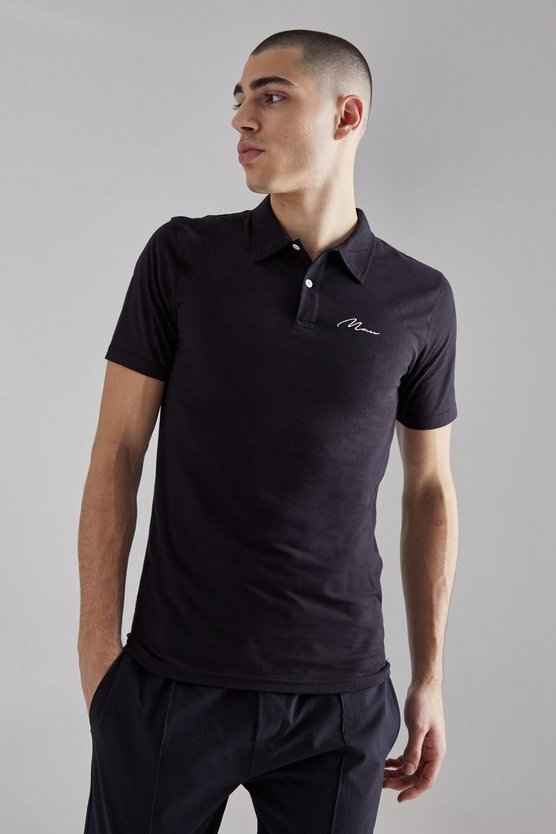 Slim-Fit Poloshirt mit Man-Stickerei