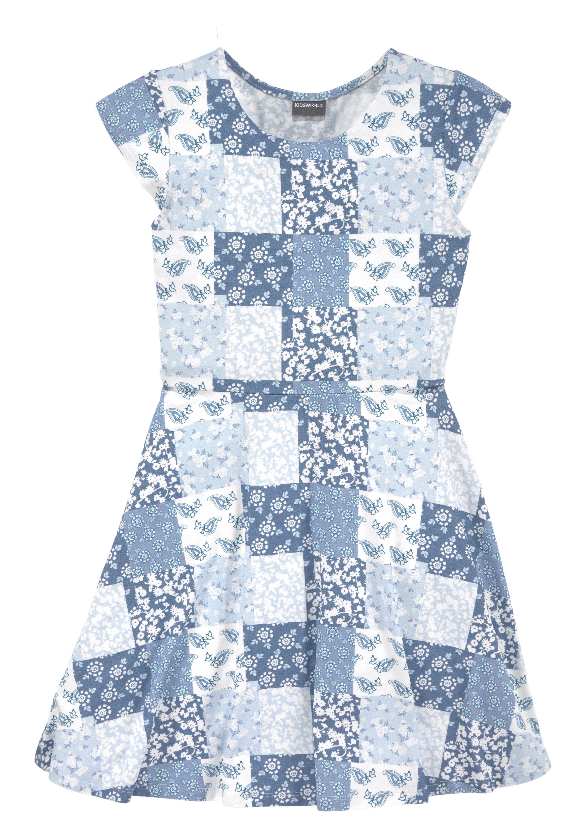 KIDSWORLD Jerseykleid Patchwork mit Blumen bedruckt