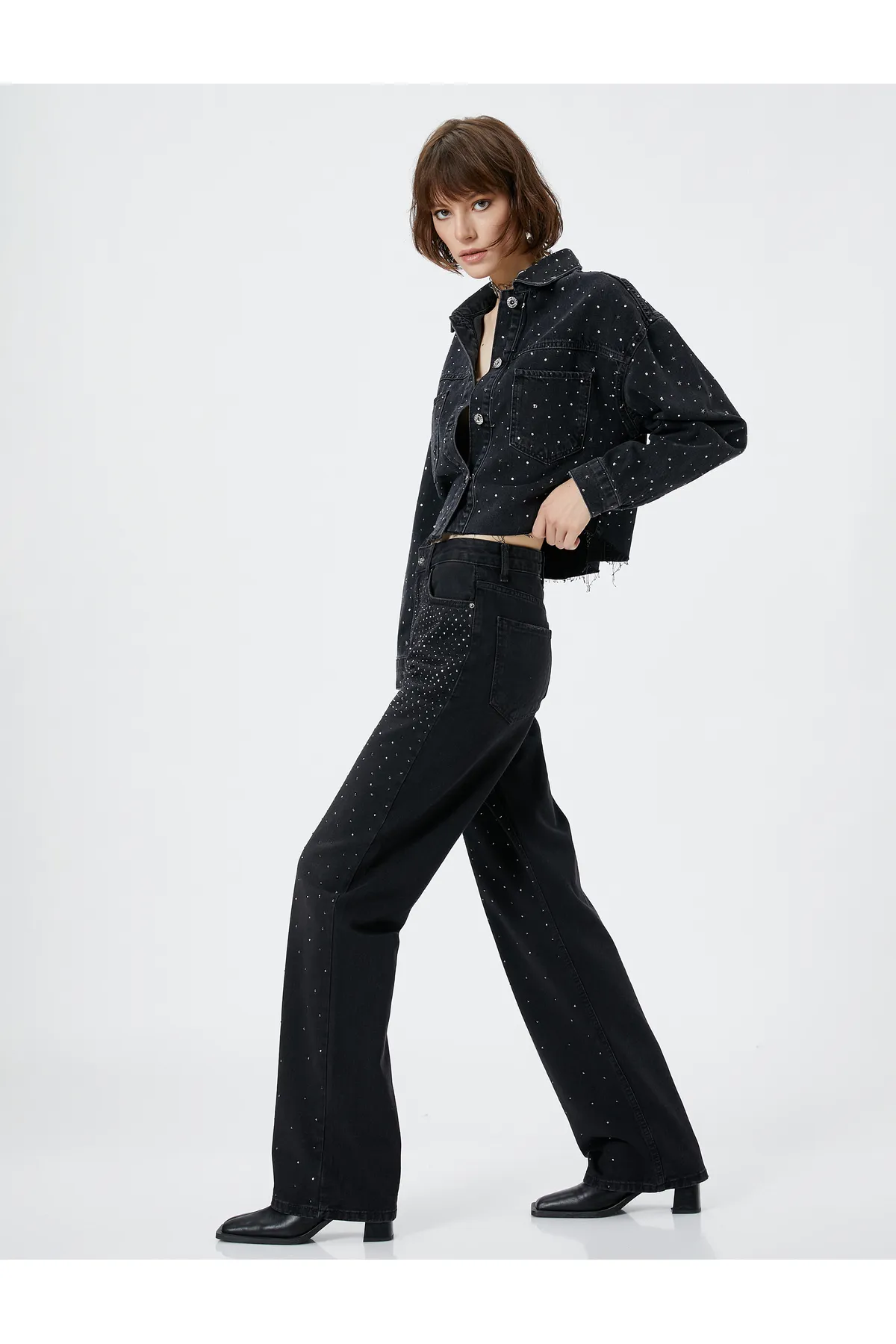 Koton  Steinbestickte Jeans mit hoher Taille – Nora Jeans