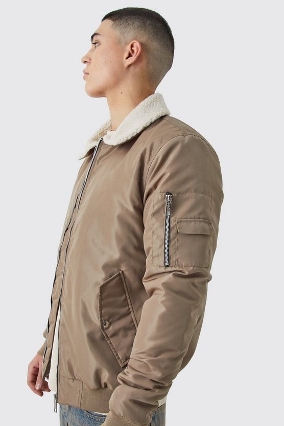 Nylon Fliegerjacke mit Borg-Kragen