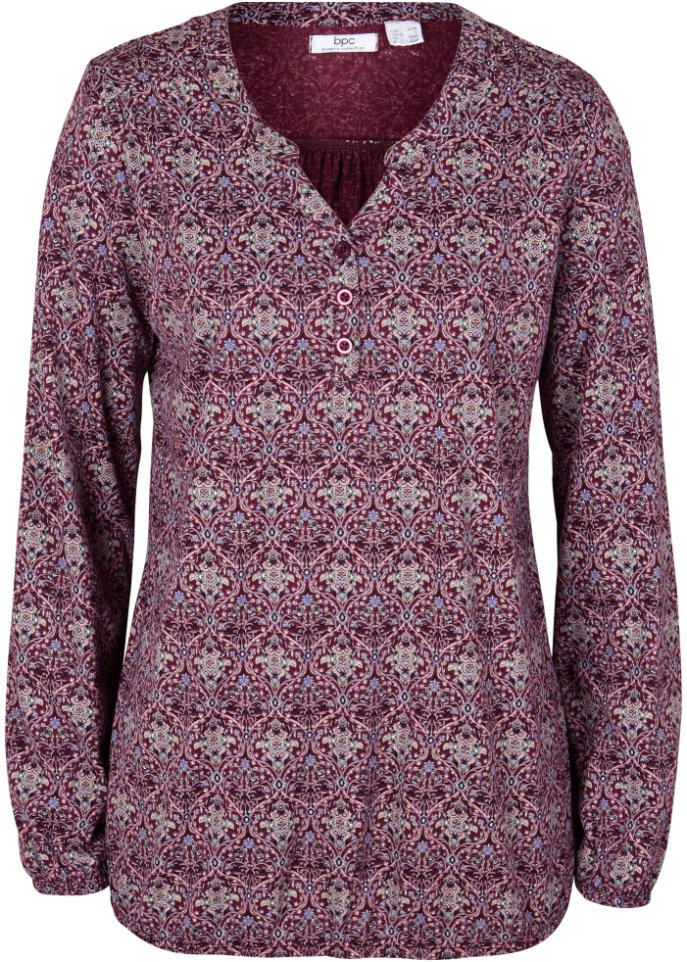 Bedrucktes Langarmshirt mit Henley-Kragen