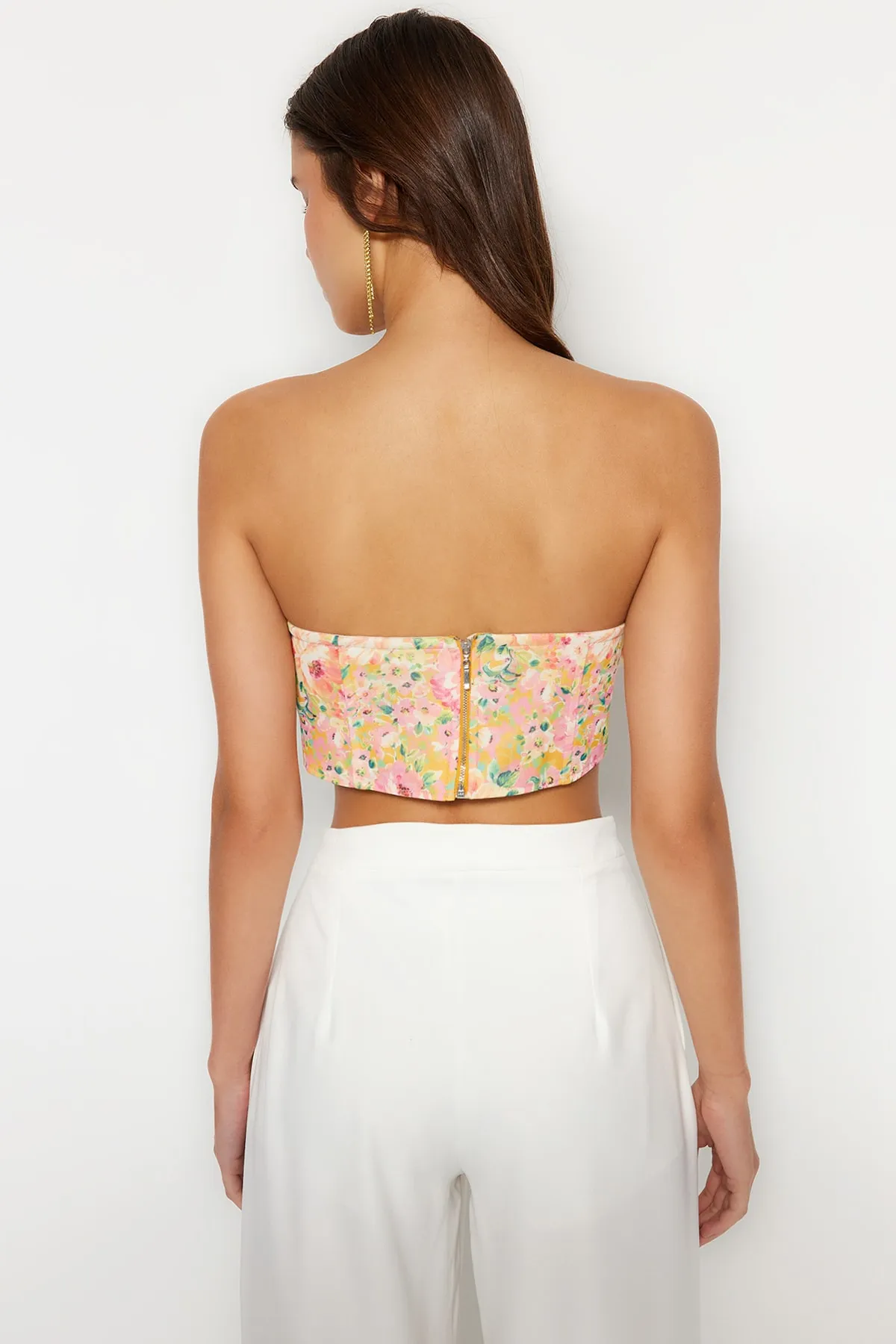 Trendyol Collection  Mehrfarbiges, floral bedrucktes Tüll-Bustier TPRSS23BS00104