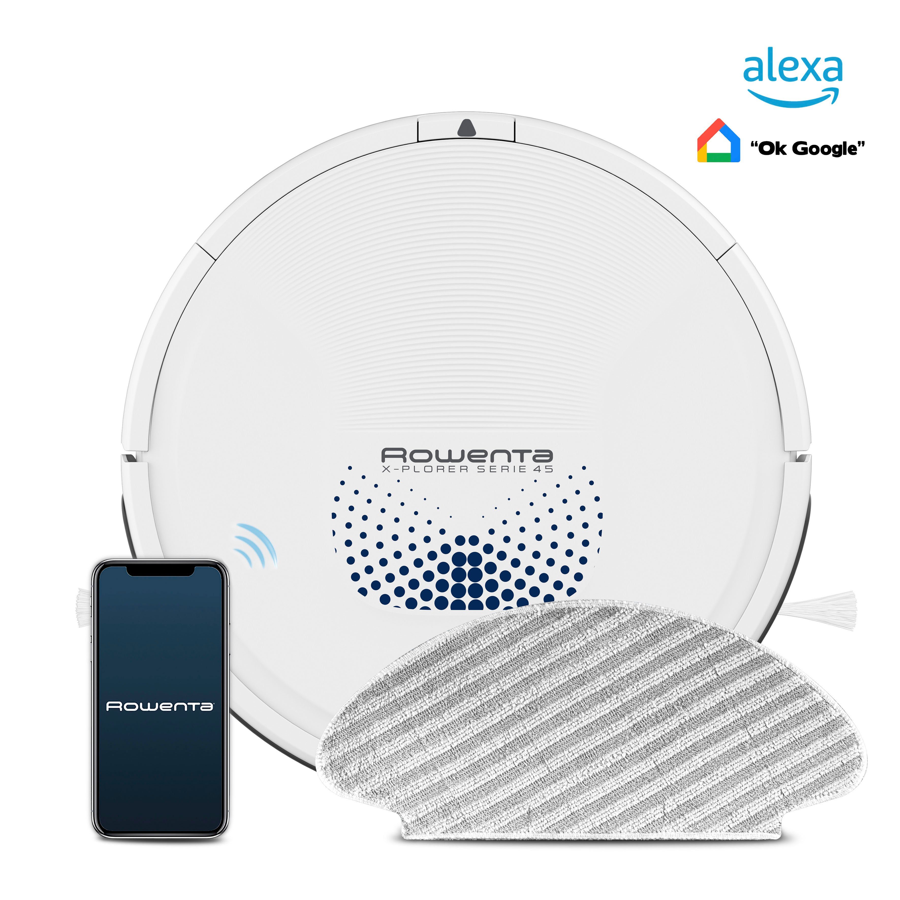 Rowenta Saugroboter RR8277 X-Plorer Serie 45 Aqua, zentrale Bürste, Appsteuerung, 150 Min. Laufzeit, 90m²