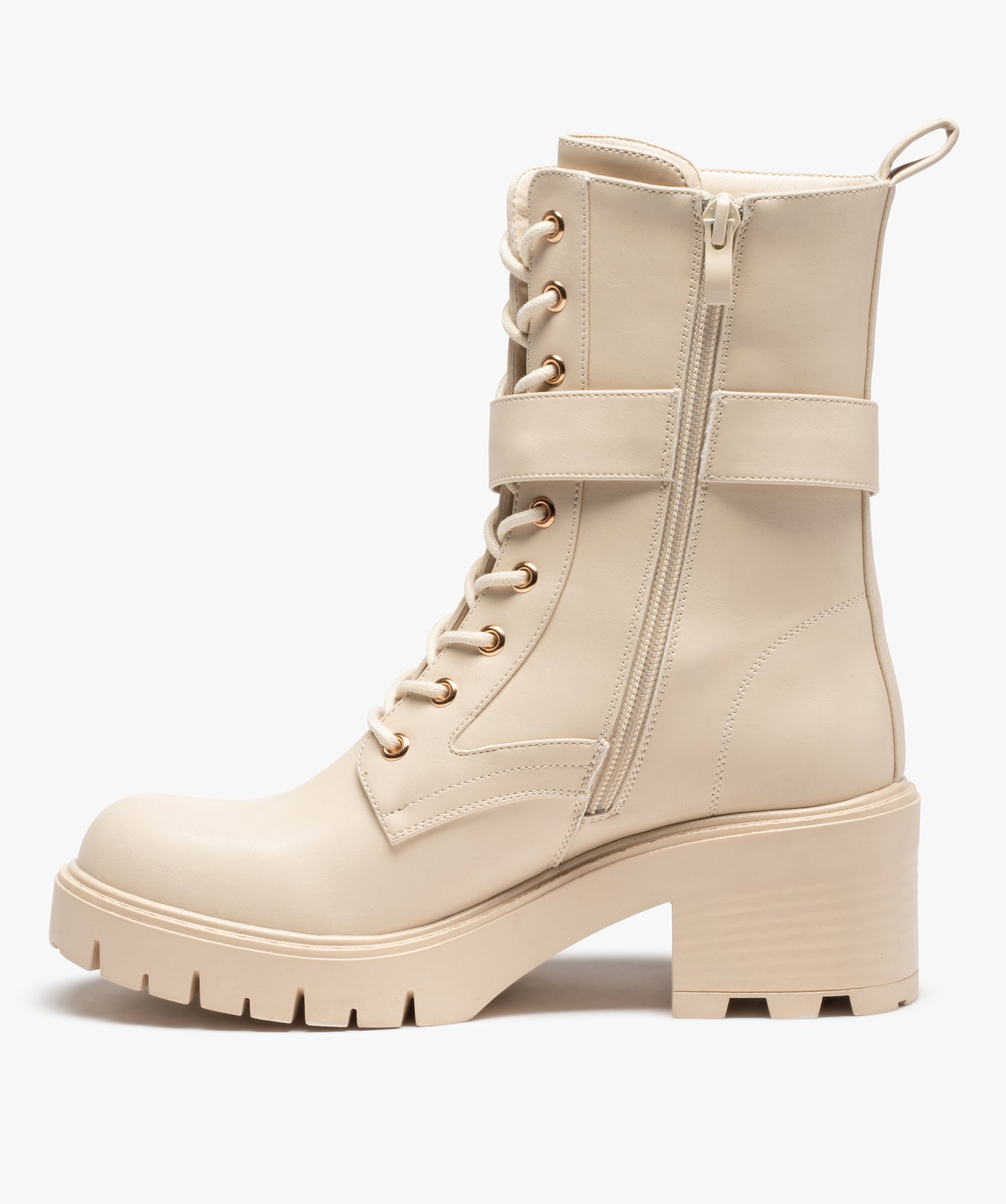 Bottines femme unies à semelle crantée et bride à boucle blanc | GEMO