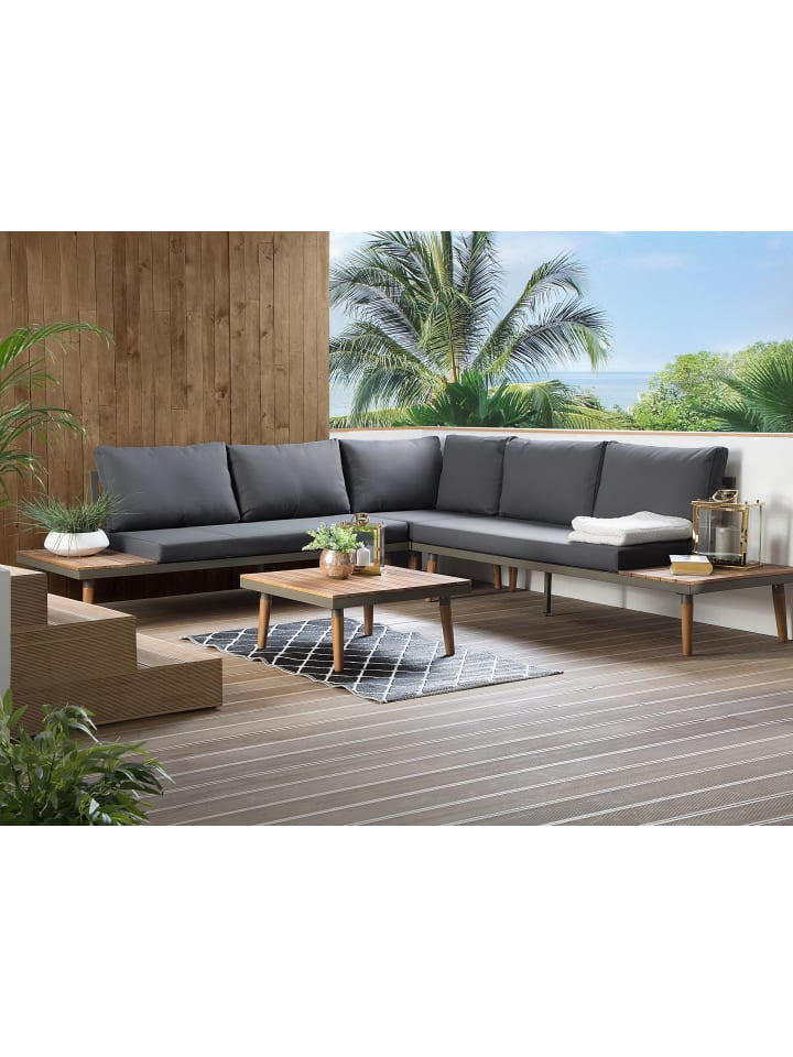 Beliani 7-tlg Lounge Set CORATO in Grau/Dunkler Holzfarbton/Heller Holzfarbton günstig kaufen onesize