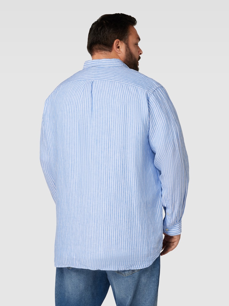 PLUS SIZE Leinenhemd mit Streifenmuster in hellblau