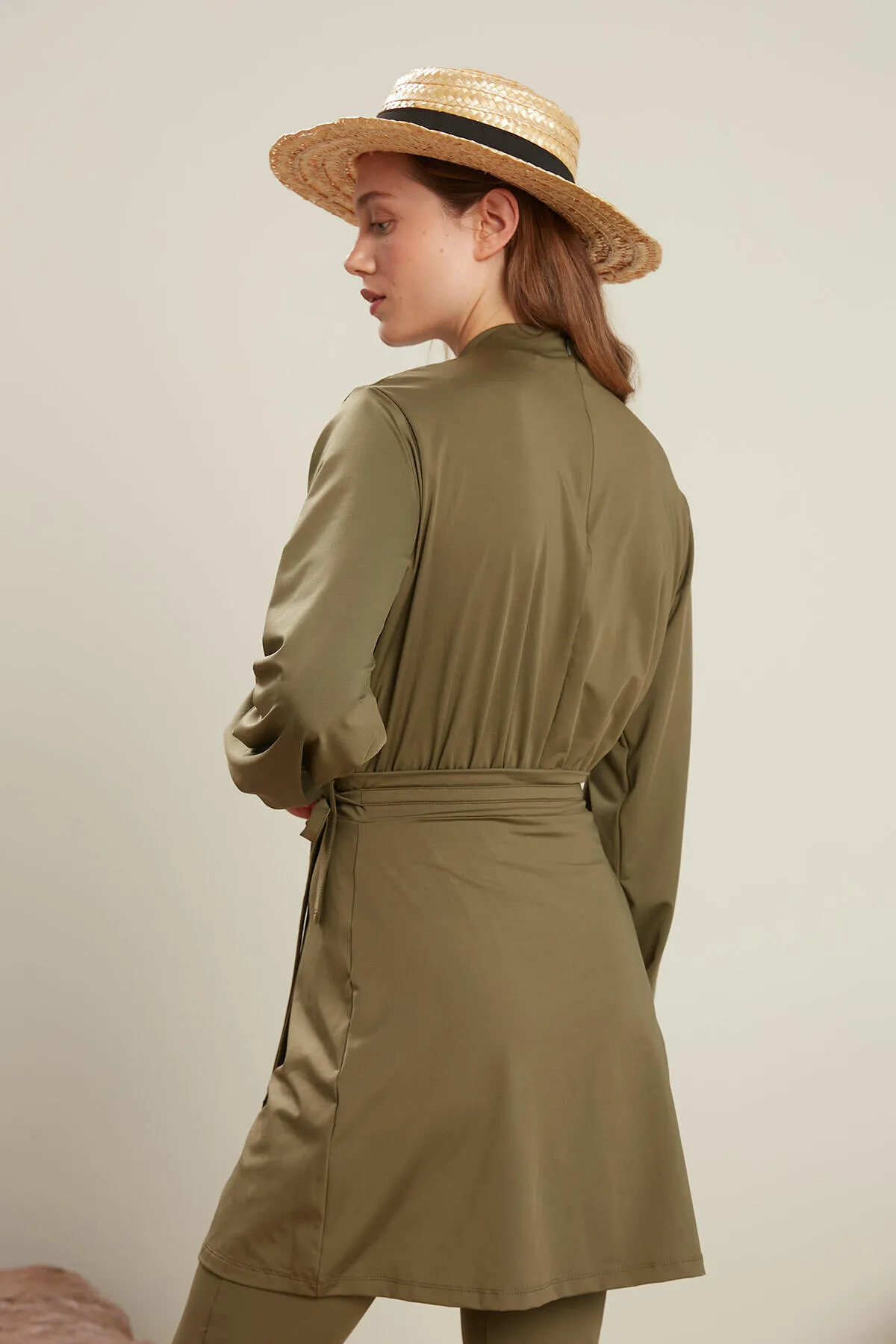 Manuka  LANGER BADEANZUG MIT BALLONÄRMELN KHAKI