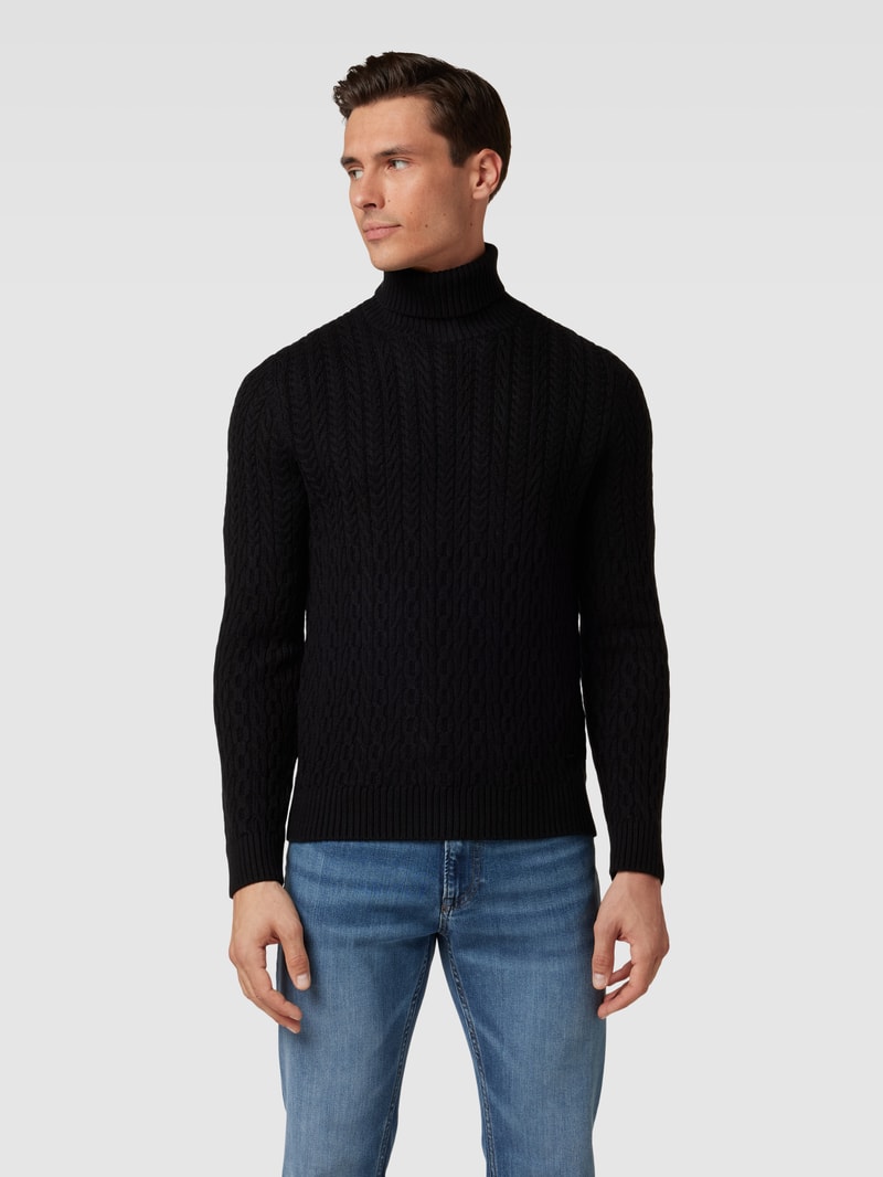 Rollkragenpullover mit Zopfmuster Modell 'Carlon' in schwarz