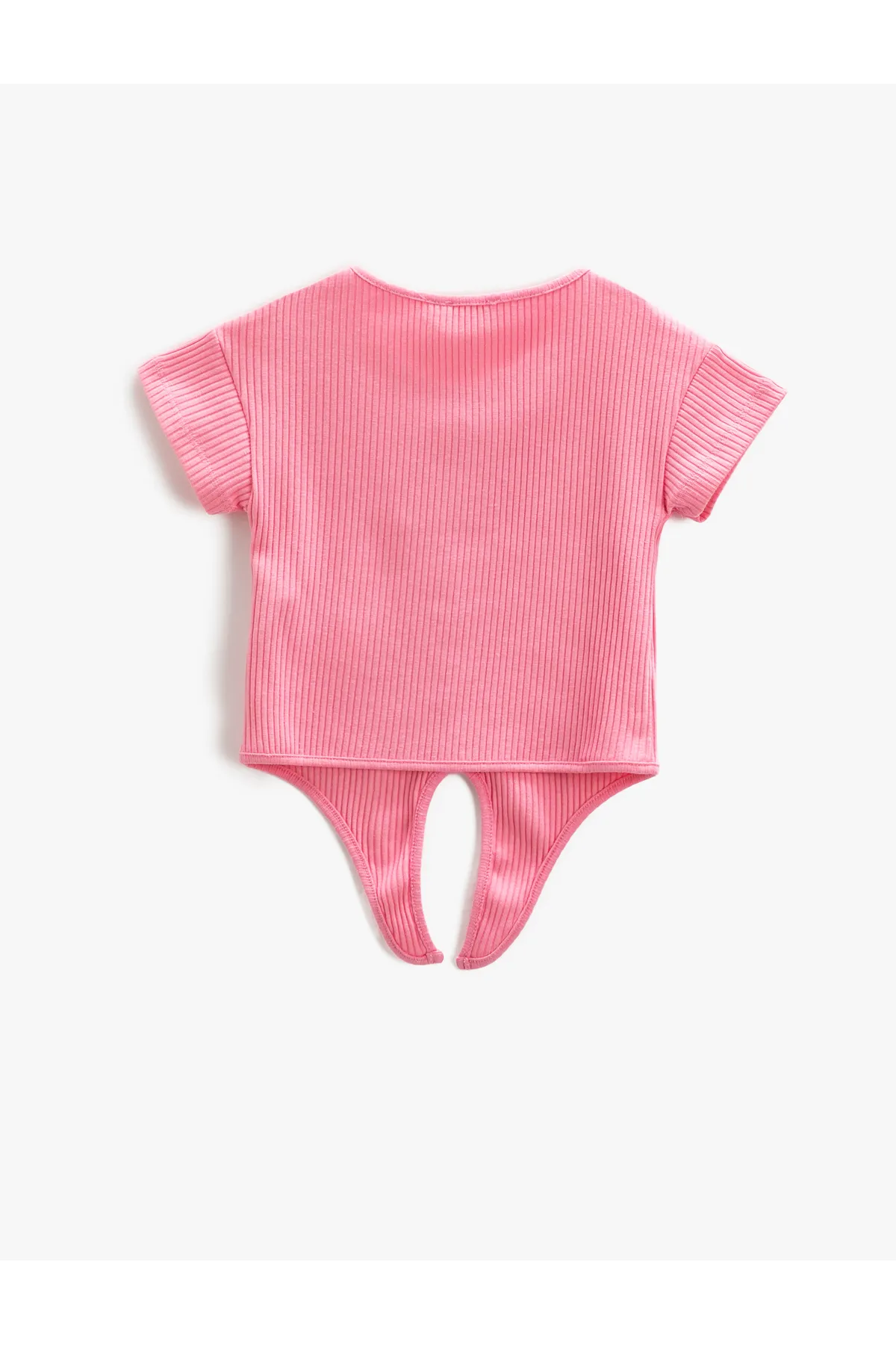 Koton  Basic Crop T-Shirt mit gebundener Taille, gerippten Knöpfen und kurzen Ärmeln