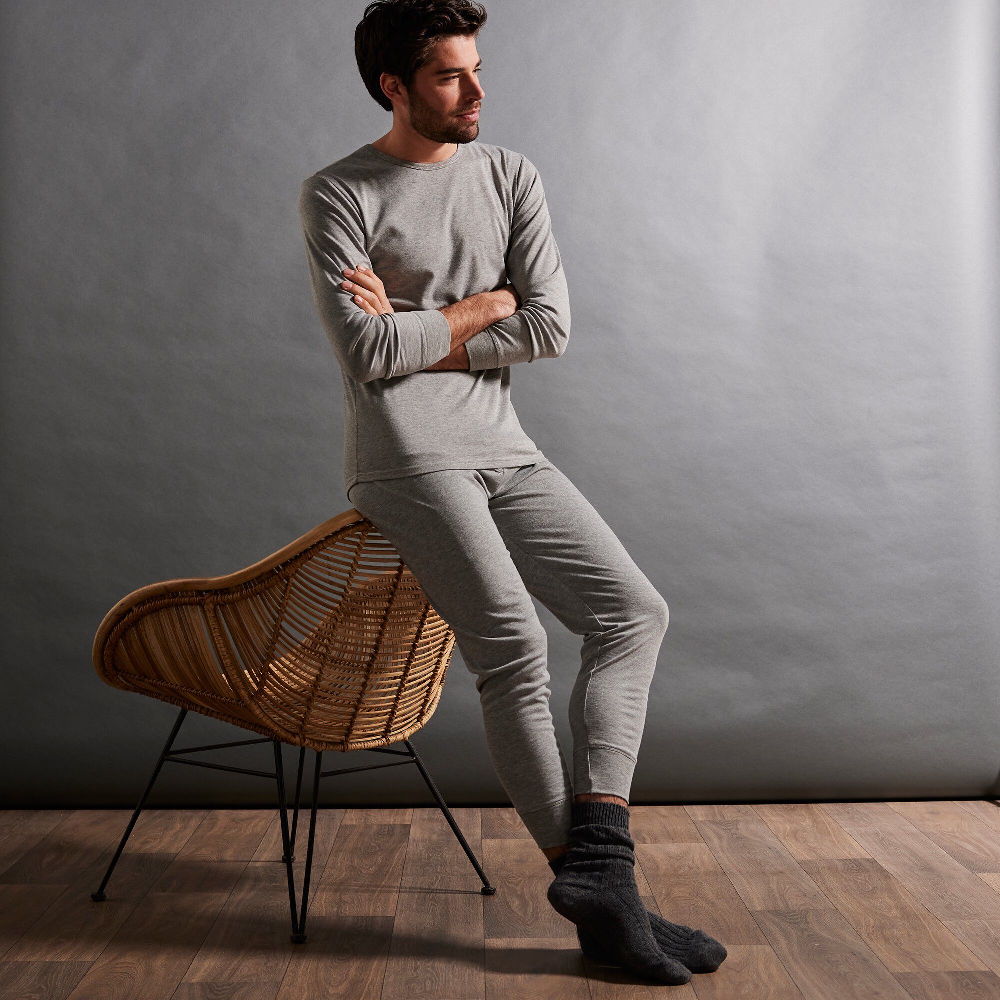 Tee-shirt sous-vêtement homme col rond manches longues dos long coton