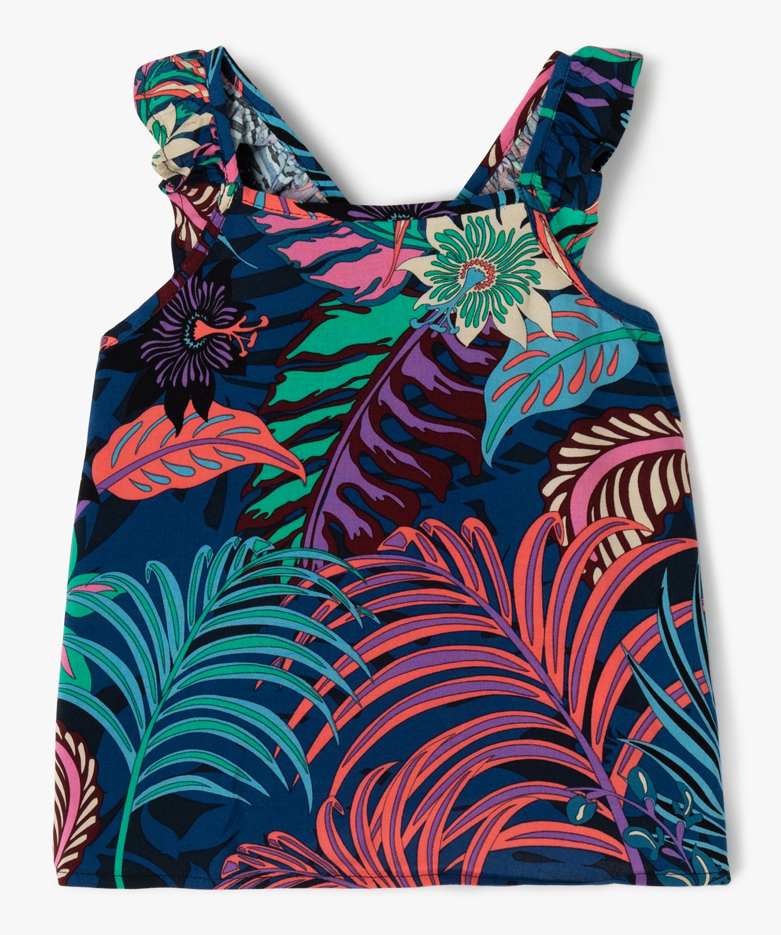 Blouse imprimée à bretelles volantées avec dos fantaisie ... bleu | GEMO